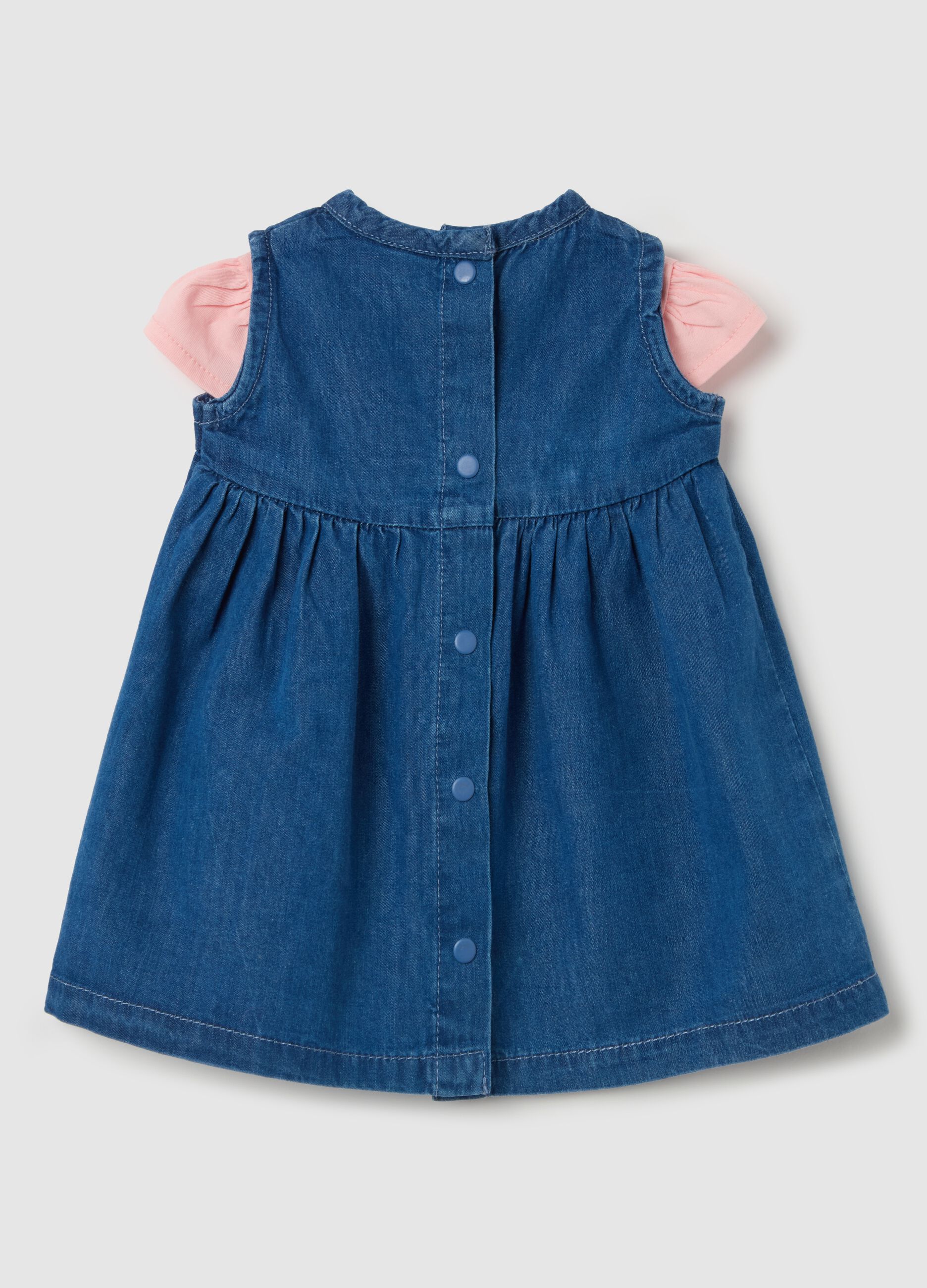 Cotton T-shirt and denim dress set with embroidery