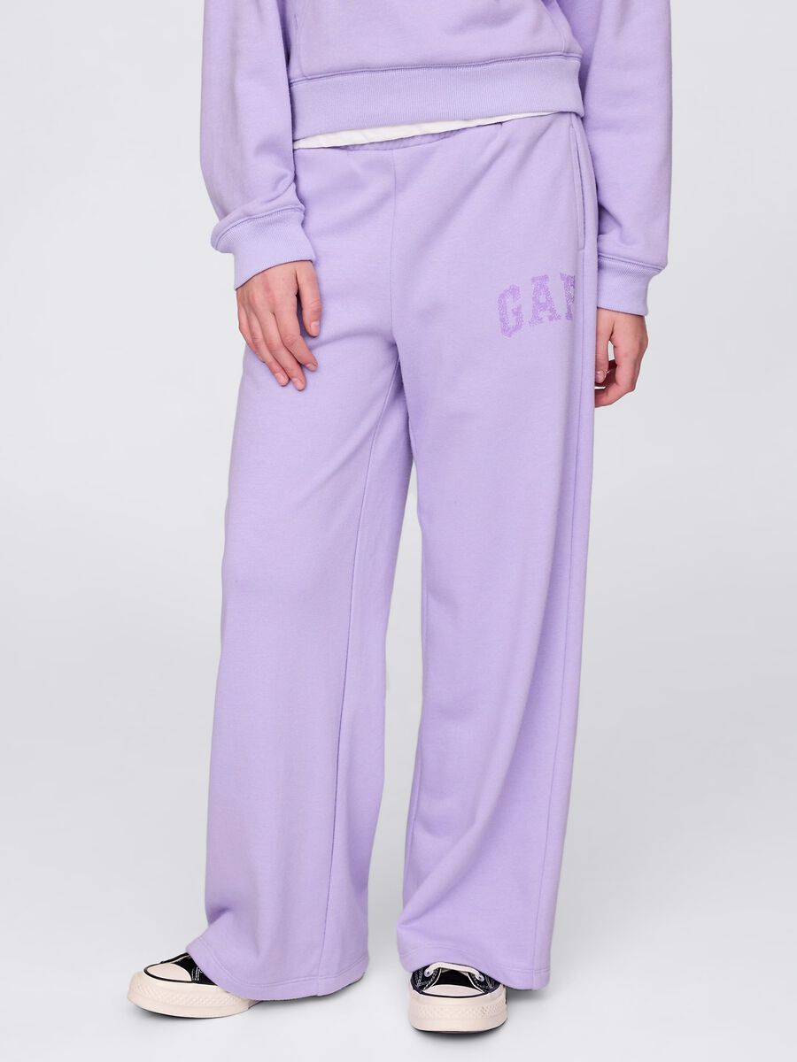 Purple wide-leg joggers with logo print_1