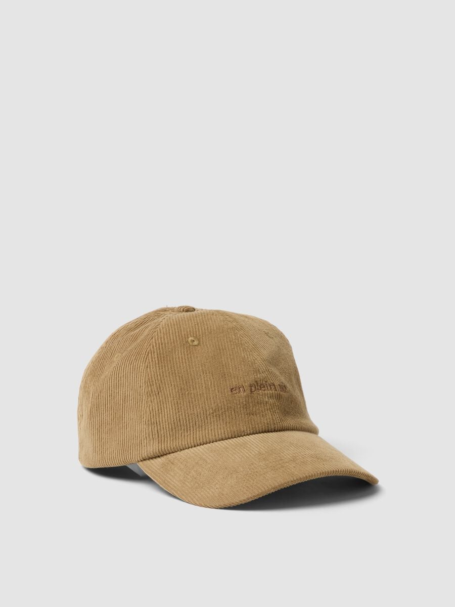 Cappello beige in puro cotone a coste_0