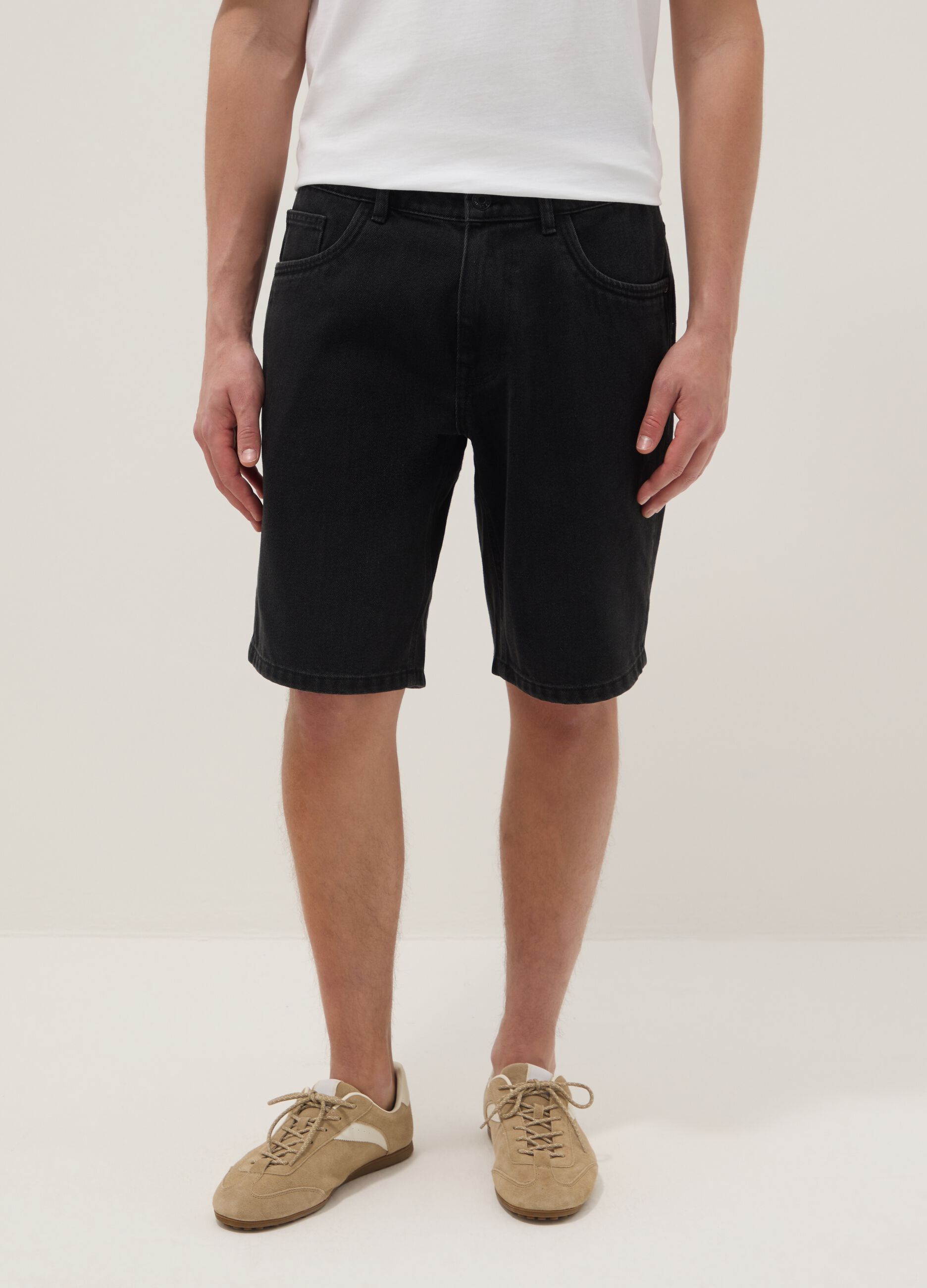 Black denim Bermuda shorts in cotton blend, regular fit