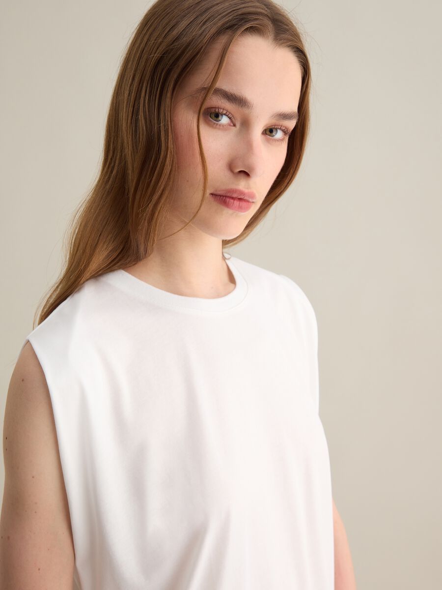White short-sleeve cotton blend T-shirt_0