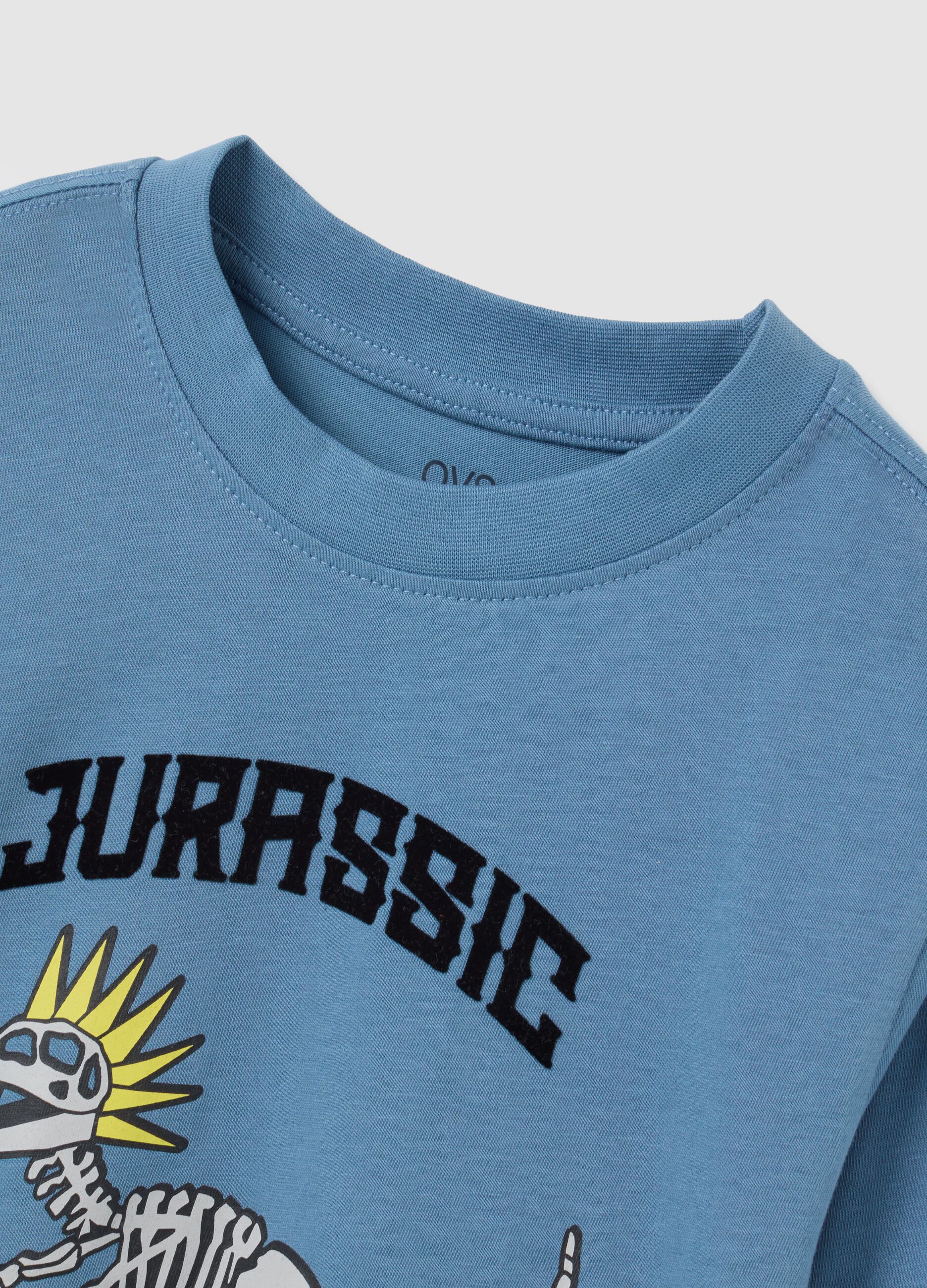 T-shirt da bambino in puro cotone blu regular fit con stampa