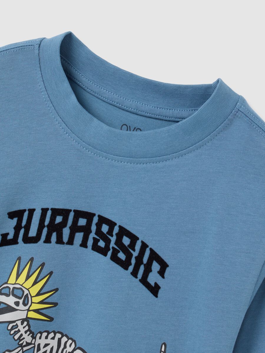 T-shirt da bambino in puro cotone blu regular fit con stampa_2