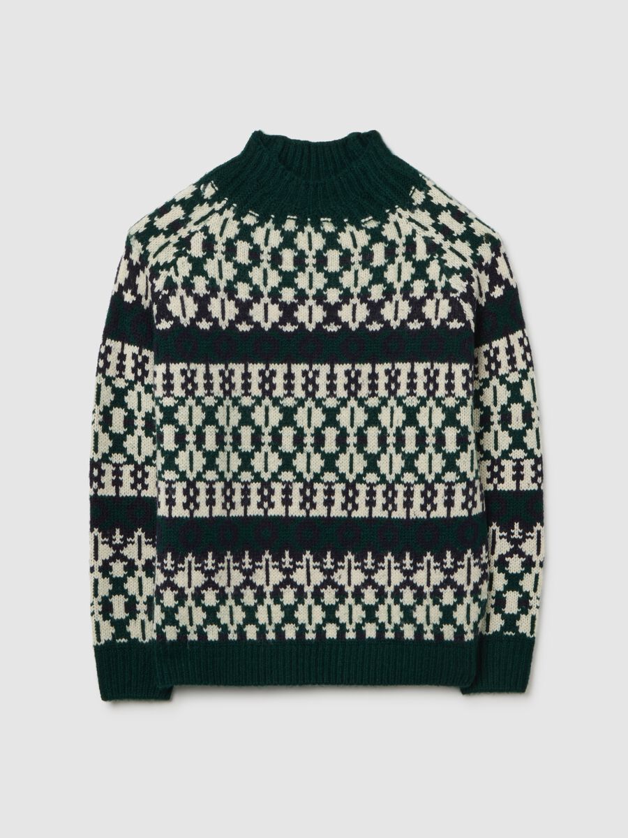 Multicolour high-neck regular fit geometric pattern pullover_4