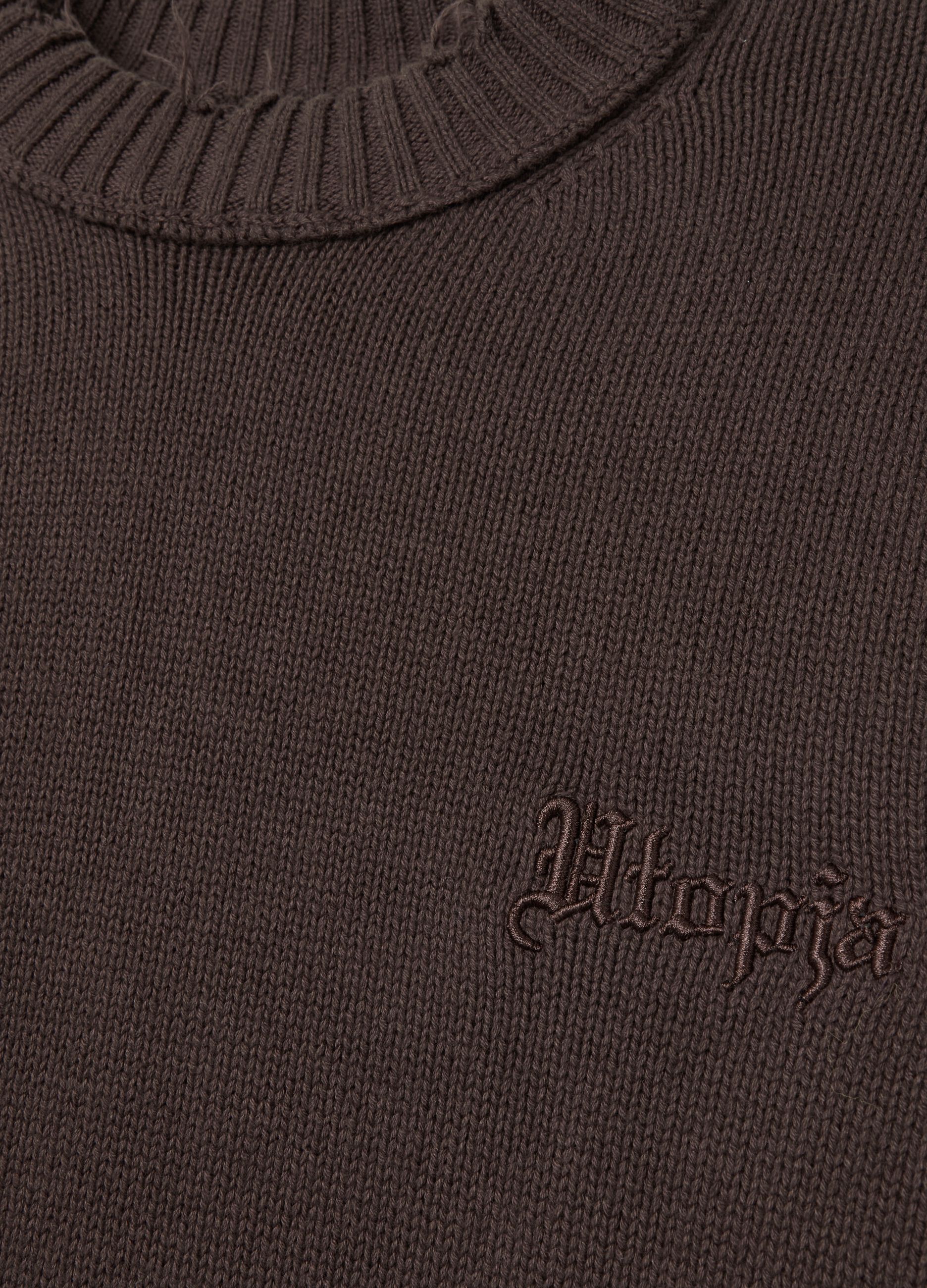 Crewneck Distressed Pullover Chocolate Brown