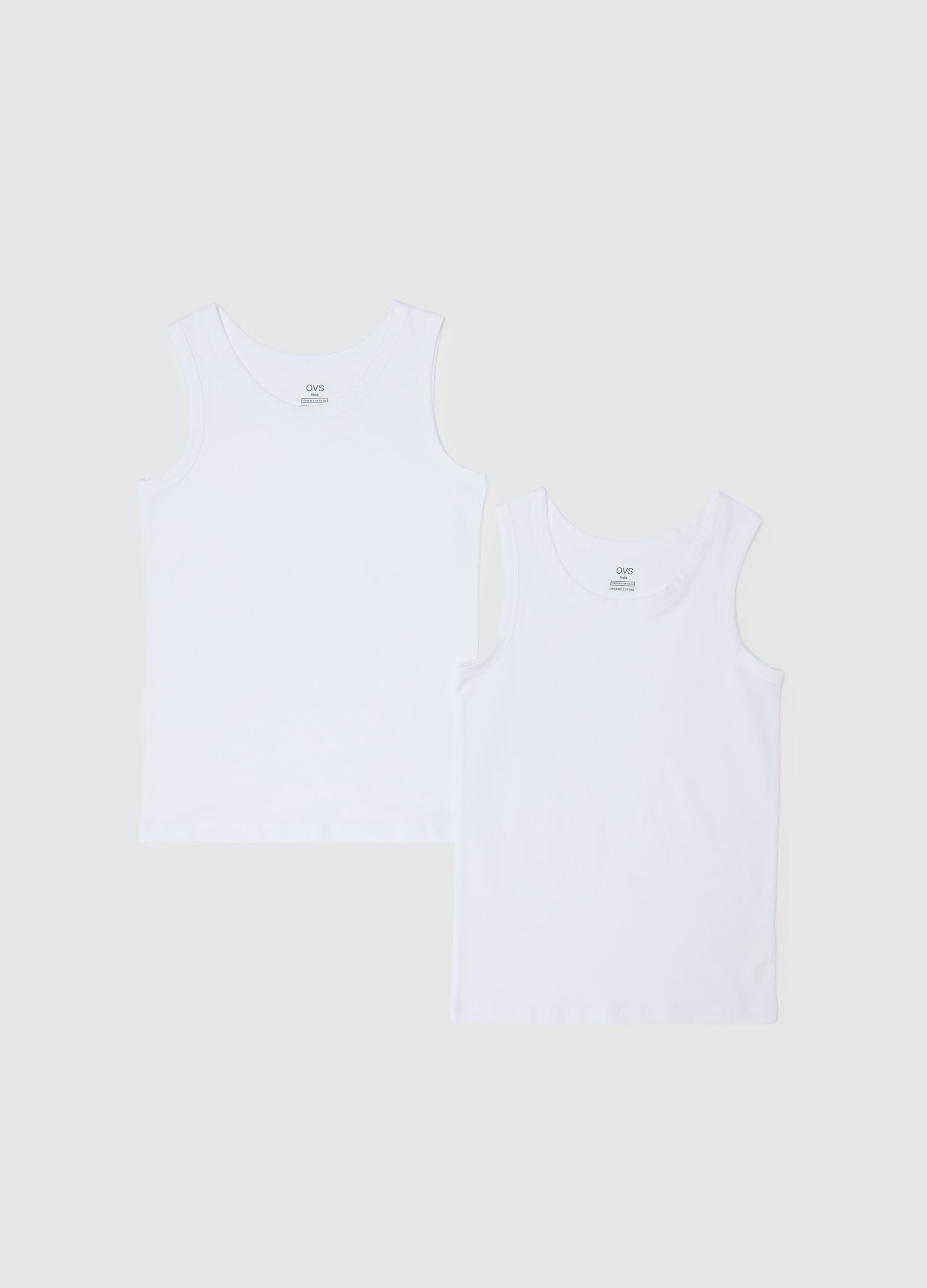Two-pack of boys' white stretch cotton vests with regular fit
