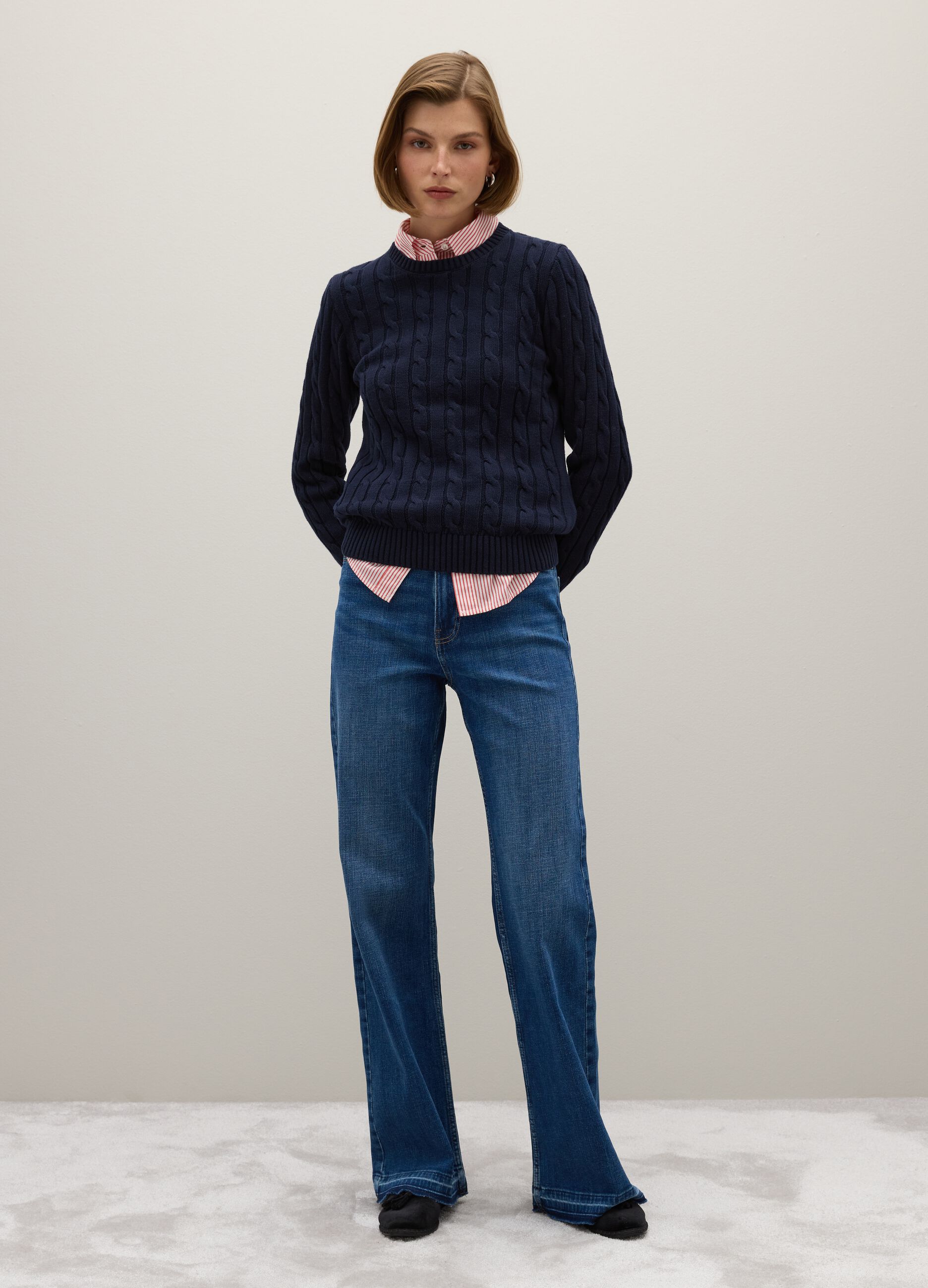 Blue pure cotton regular fit sweater