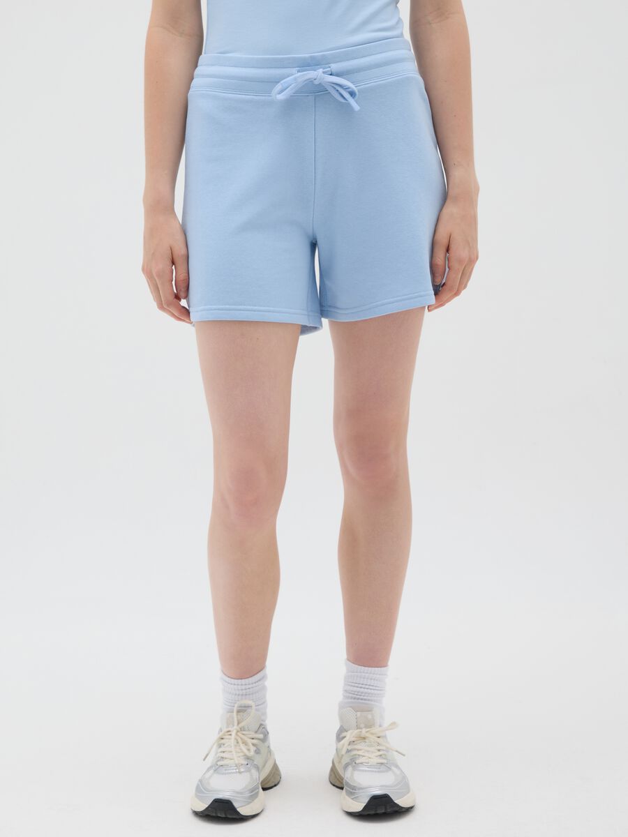 Women's blue cotton blend shorts, regular fit_1