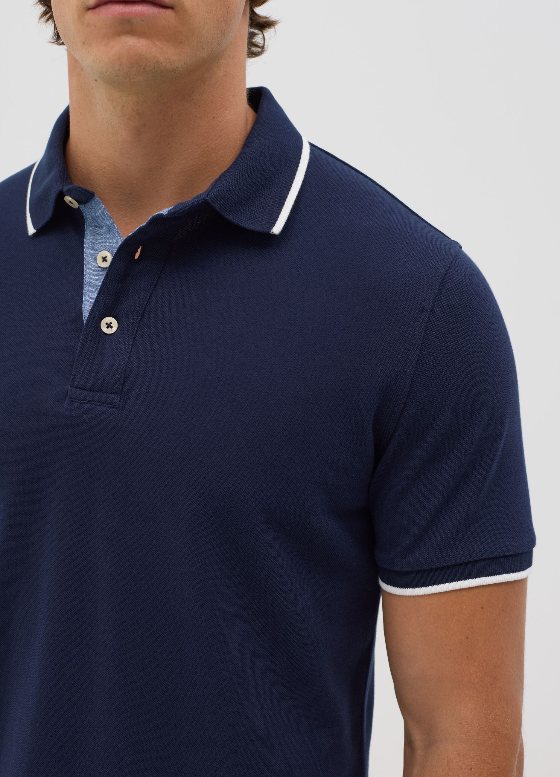 Polo a maniche corte blu in cotone