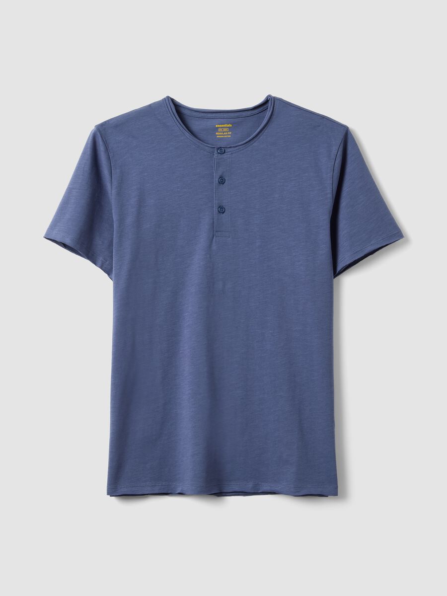 Blue pure cotton T-shirt with seraph collar regular fit_4