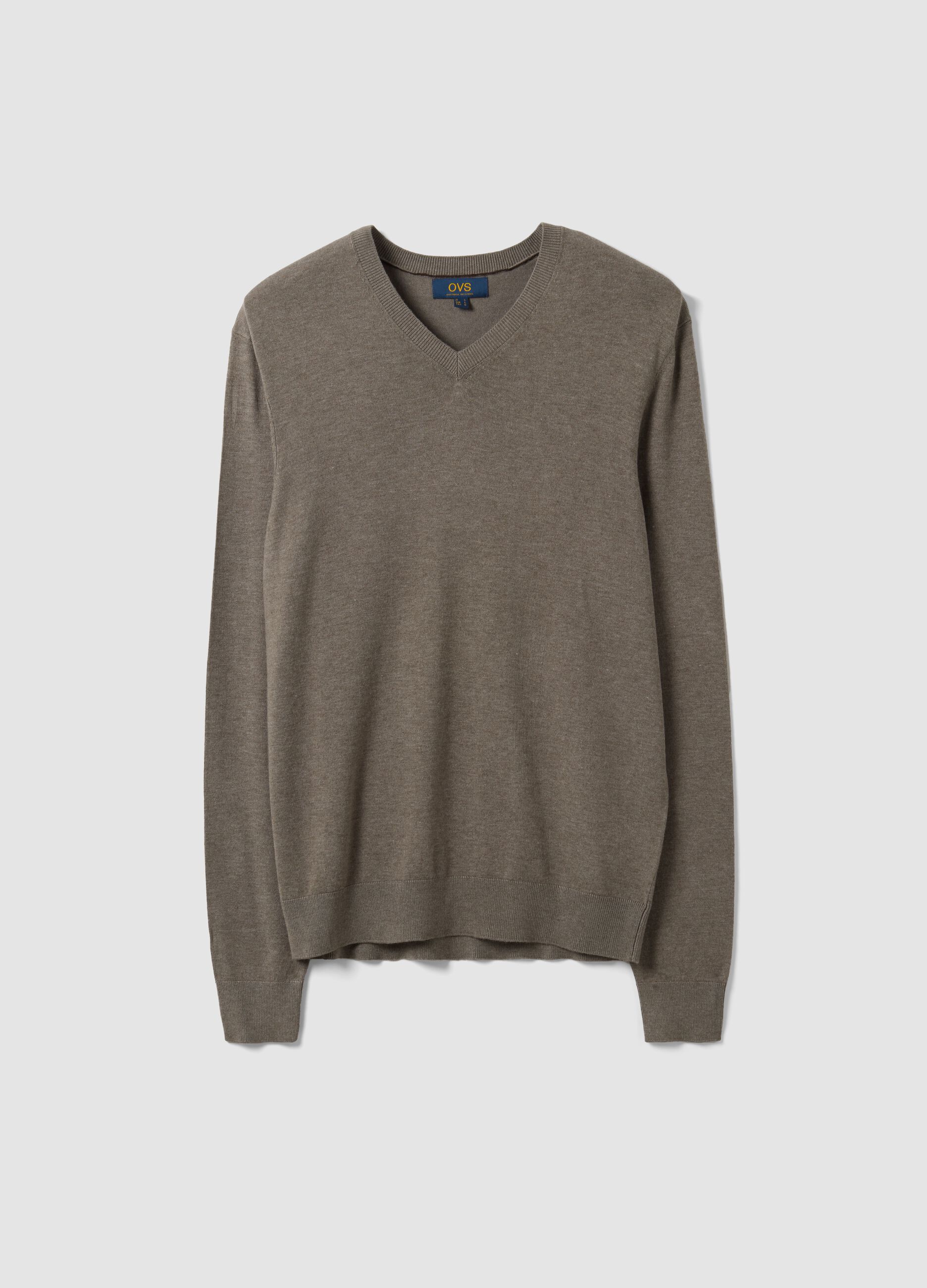 Grey viscose-blend V-neck jumper, regular fit
