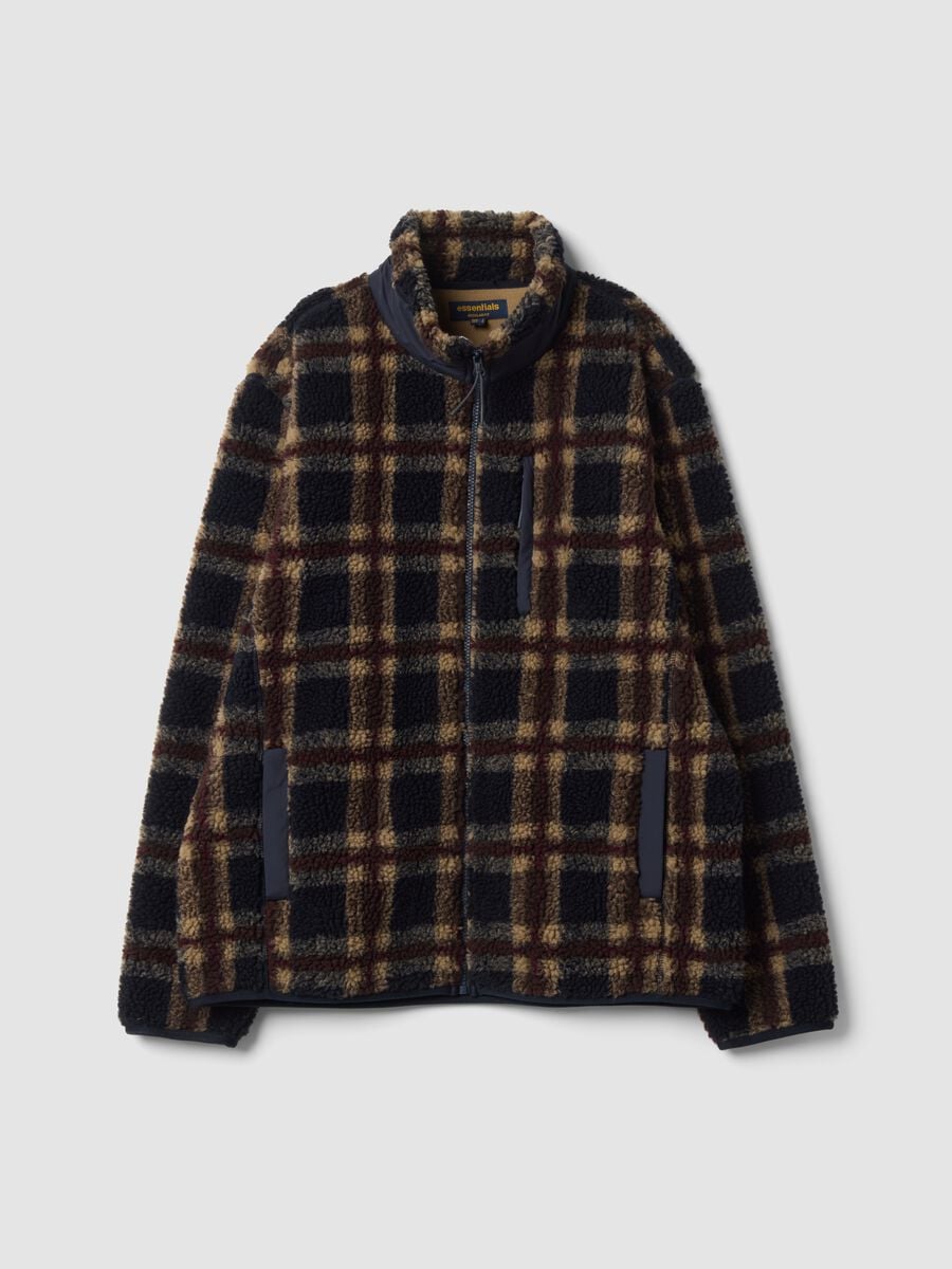 Blue and red checked sherpa-collar sweatshirt, regular fit_0