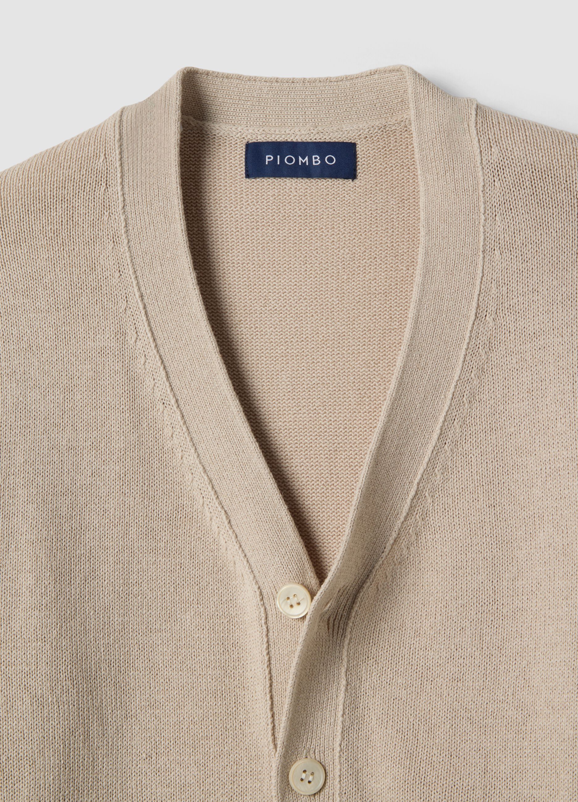 Beige deep V regular fit cotton and linen blend cardigan