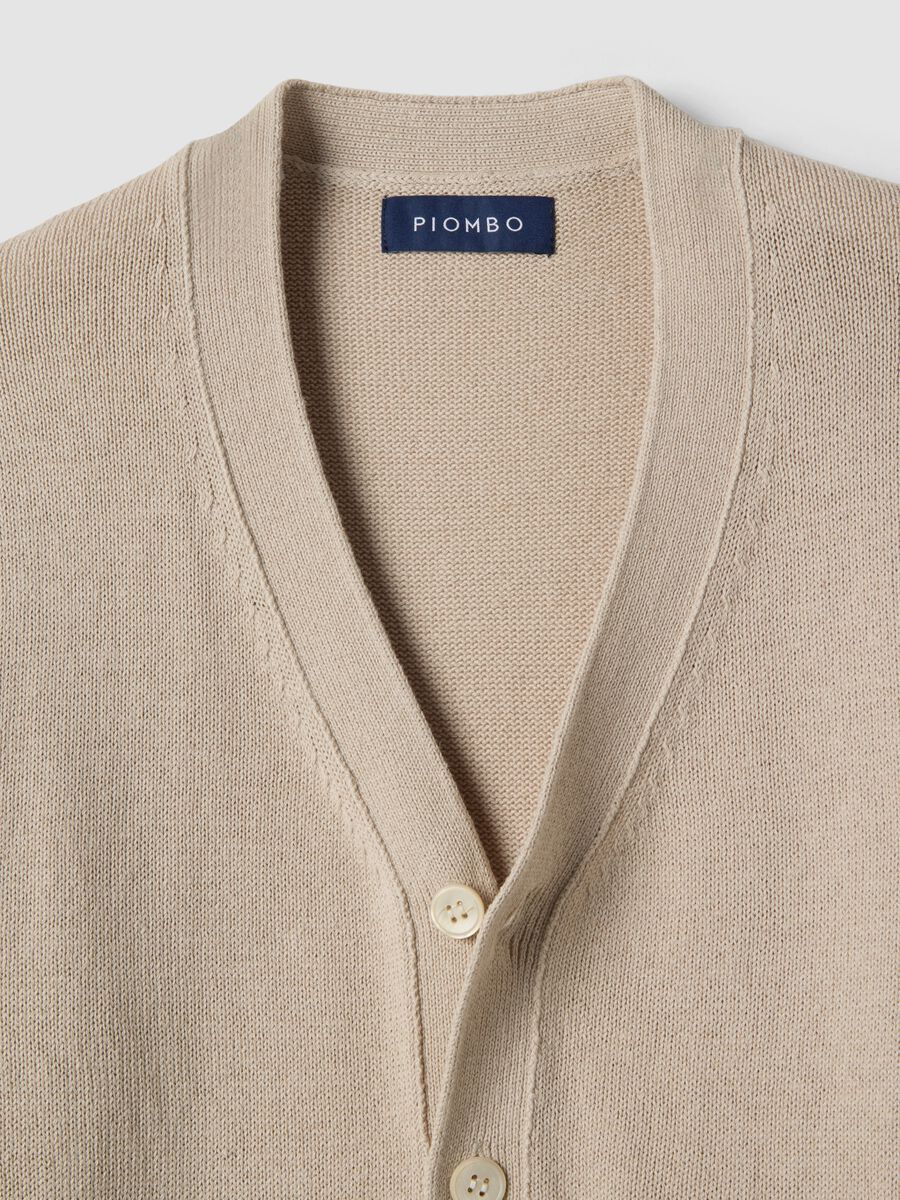 Cardigan in misto cotone e lino beige deep V regular fit_1