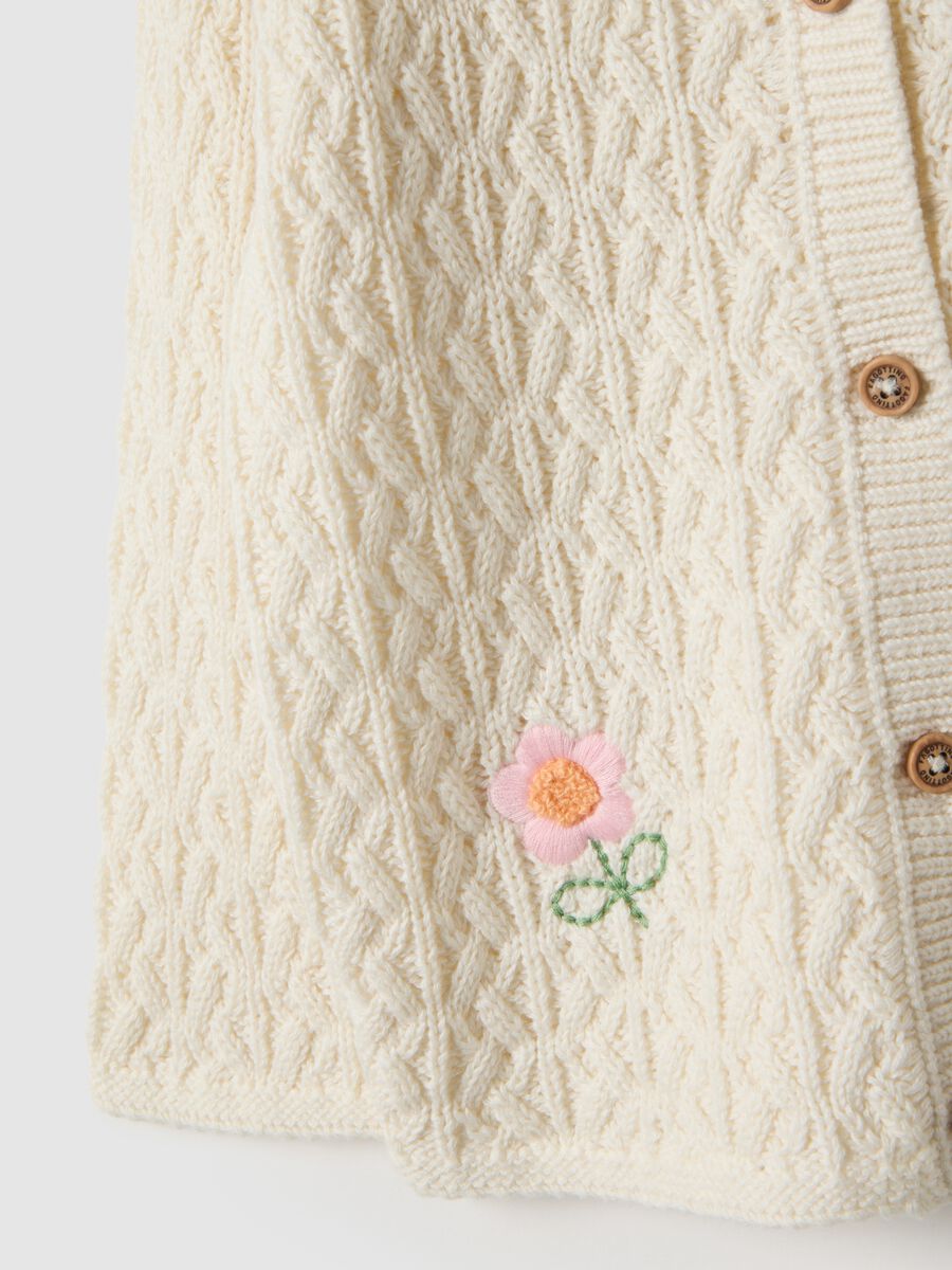 Girls' beige pure cotton cardigan with regular fit and embroidery_3