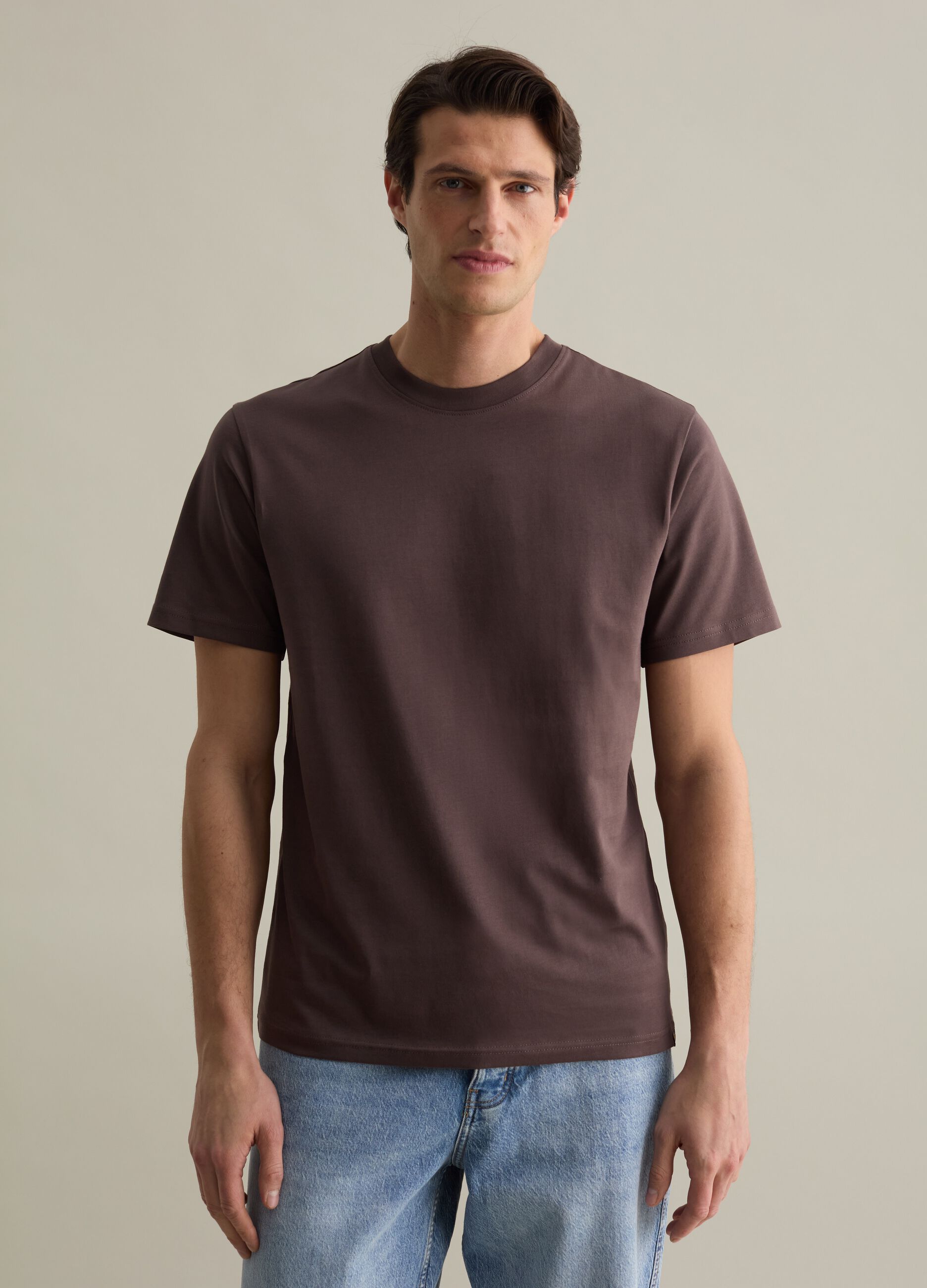 T-shirt girocollo in cotone tinta unita
