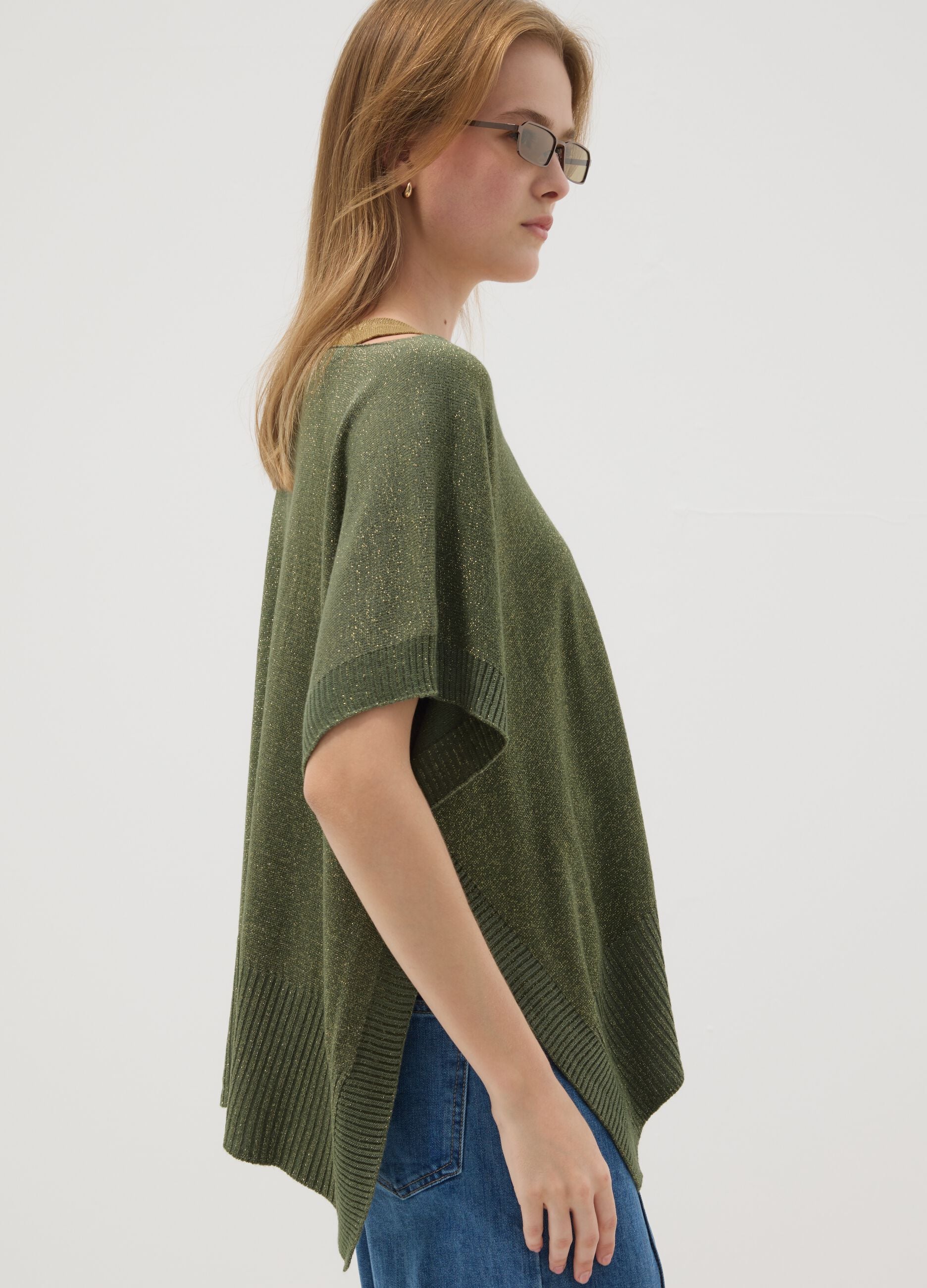 Green modal-blend V-neck top