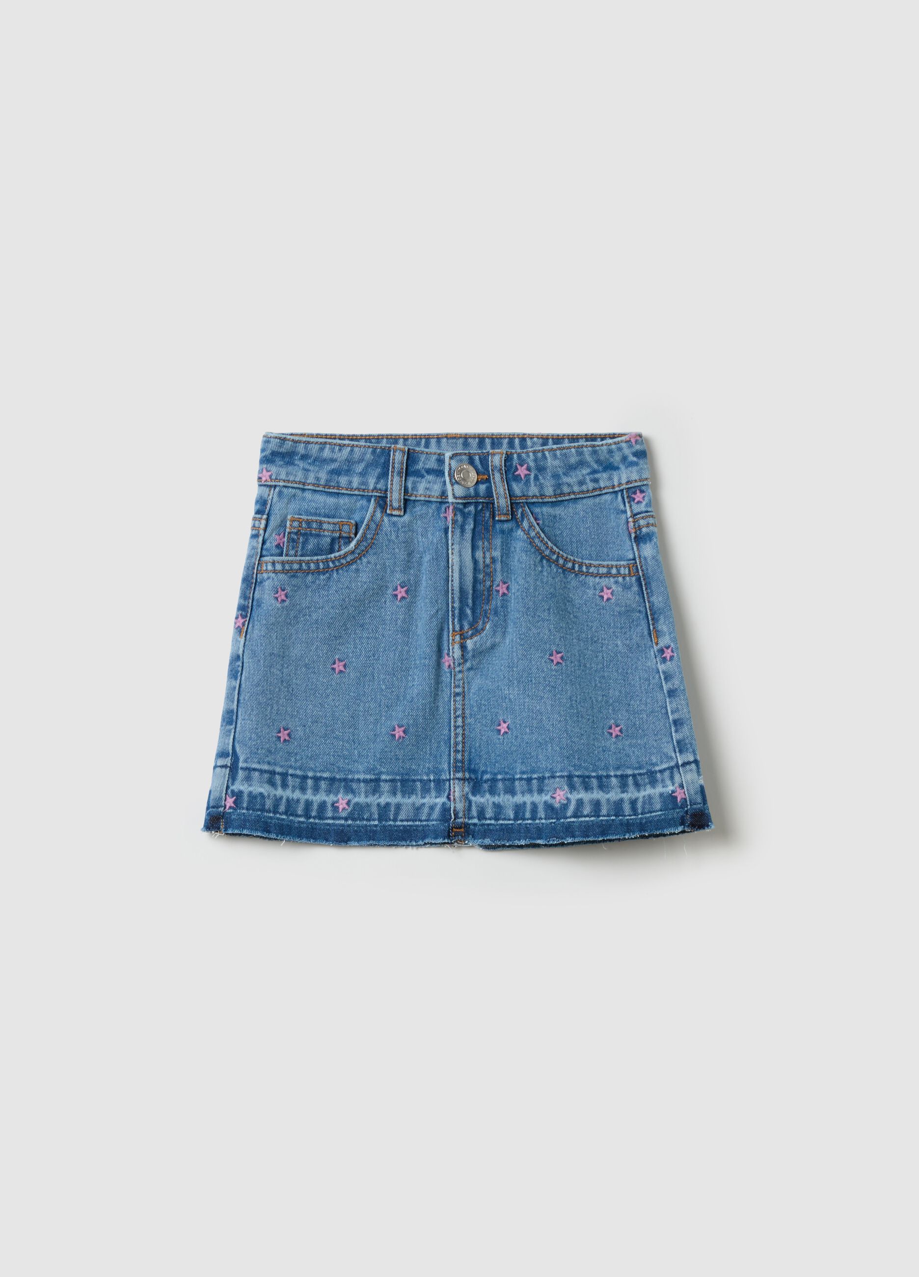 Denim miniskirt with stars embroidery