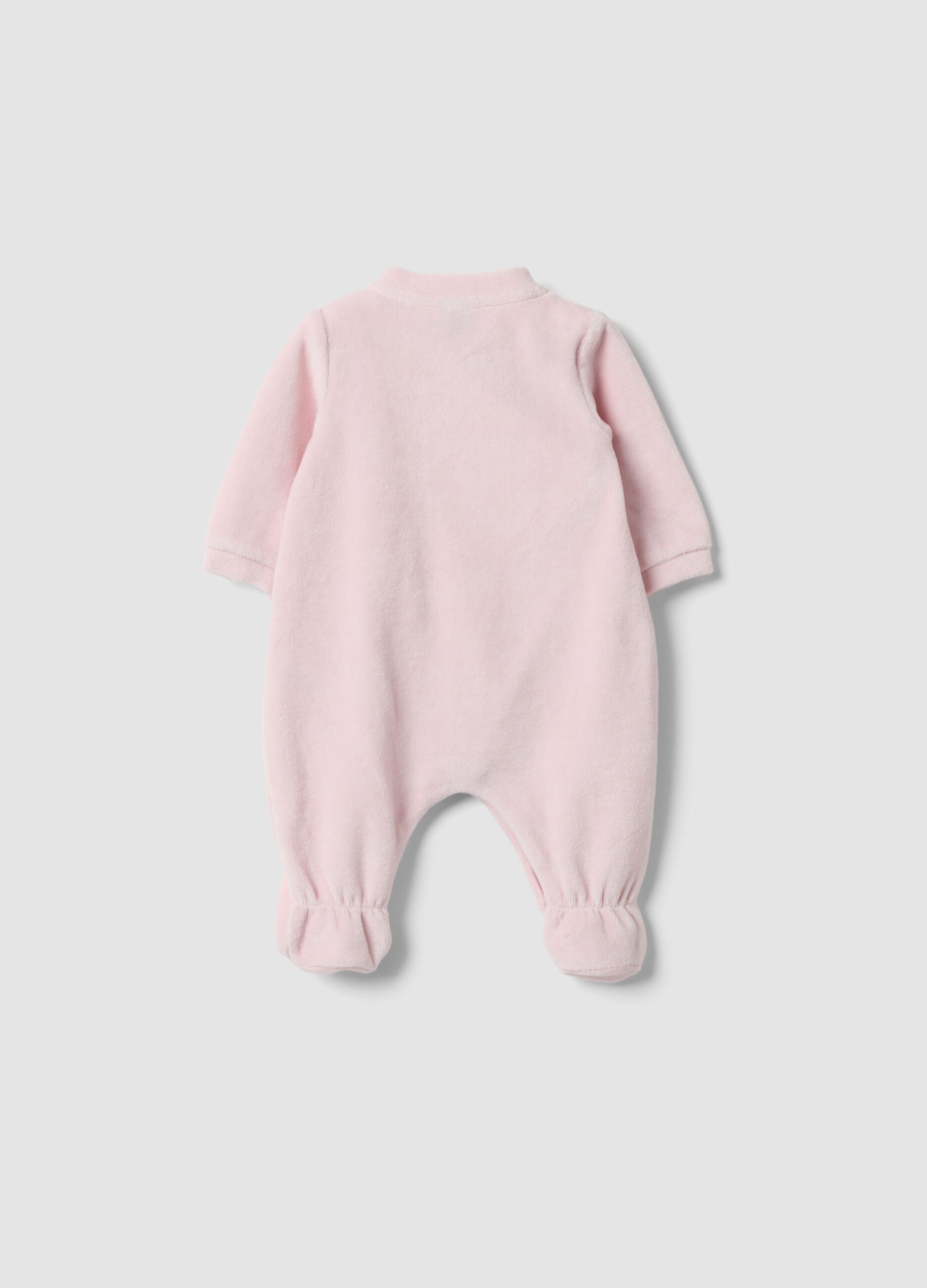Pink Minnie-themed organic cotton-blend babygrow with feet for baby girl