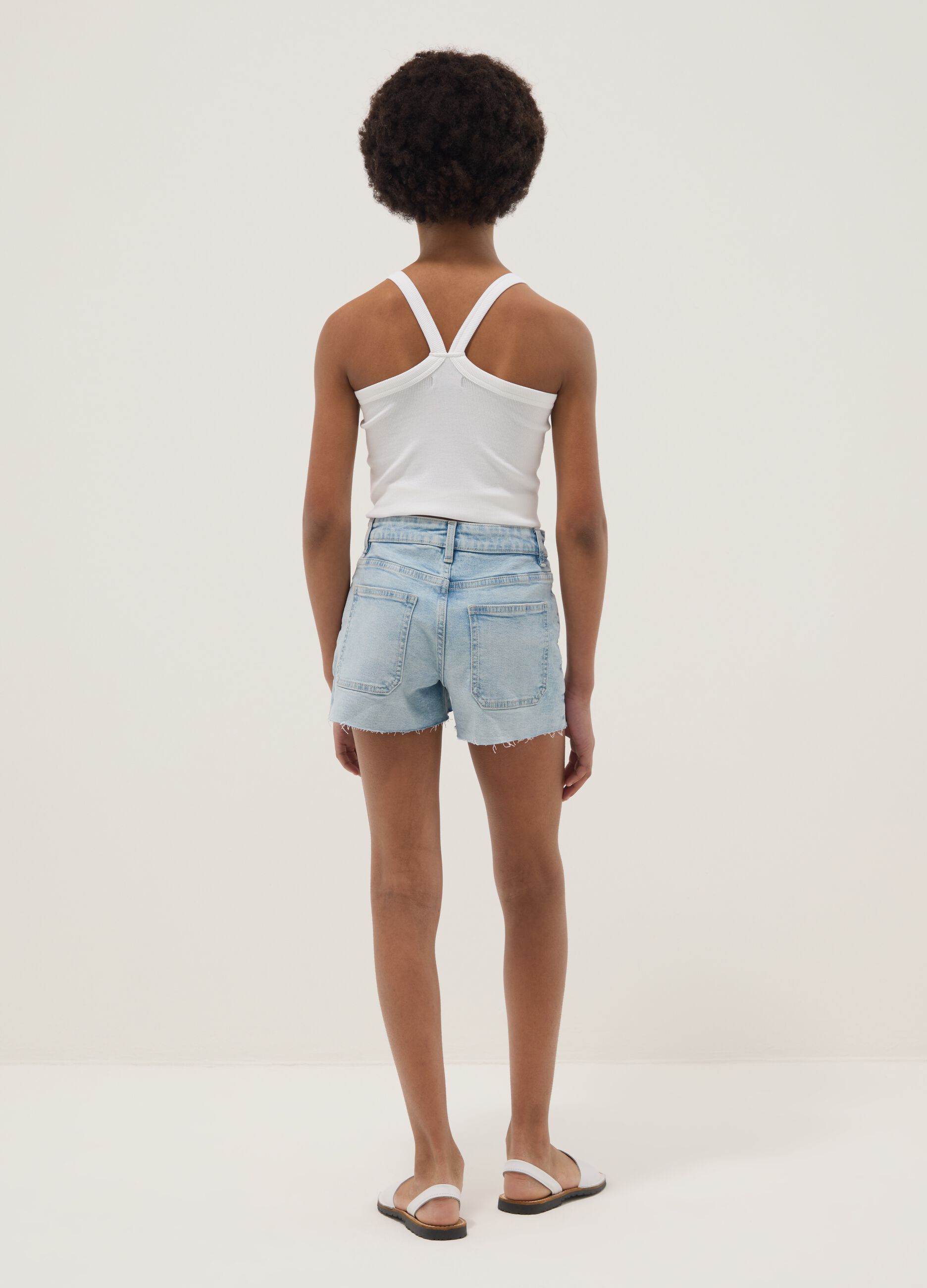 Light blue stretch denim cotton shorts for girls