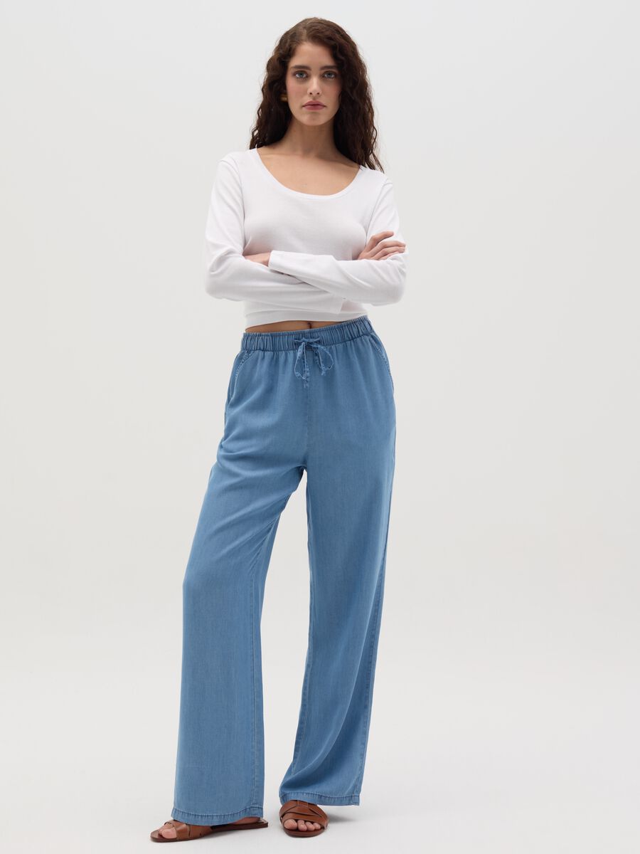 Denim-effect wide-leg fluid joggers_0