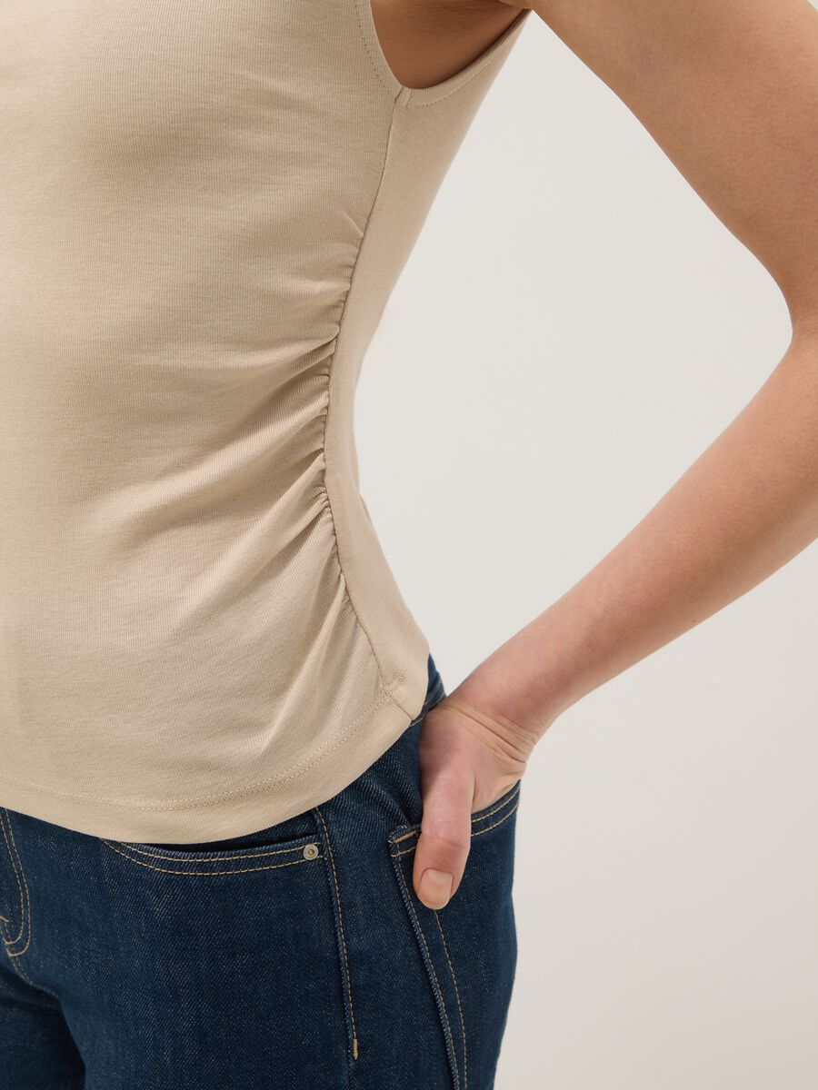 Beige pure cotton regular fit tank top_3