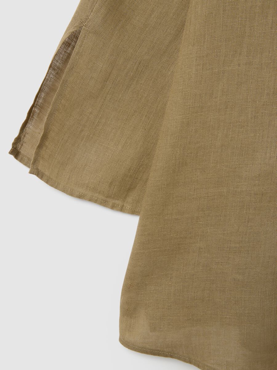 Women's long loose-fitting green linen shirt_5