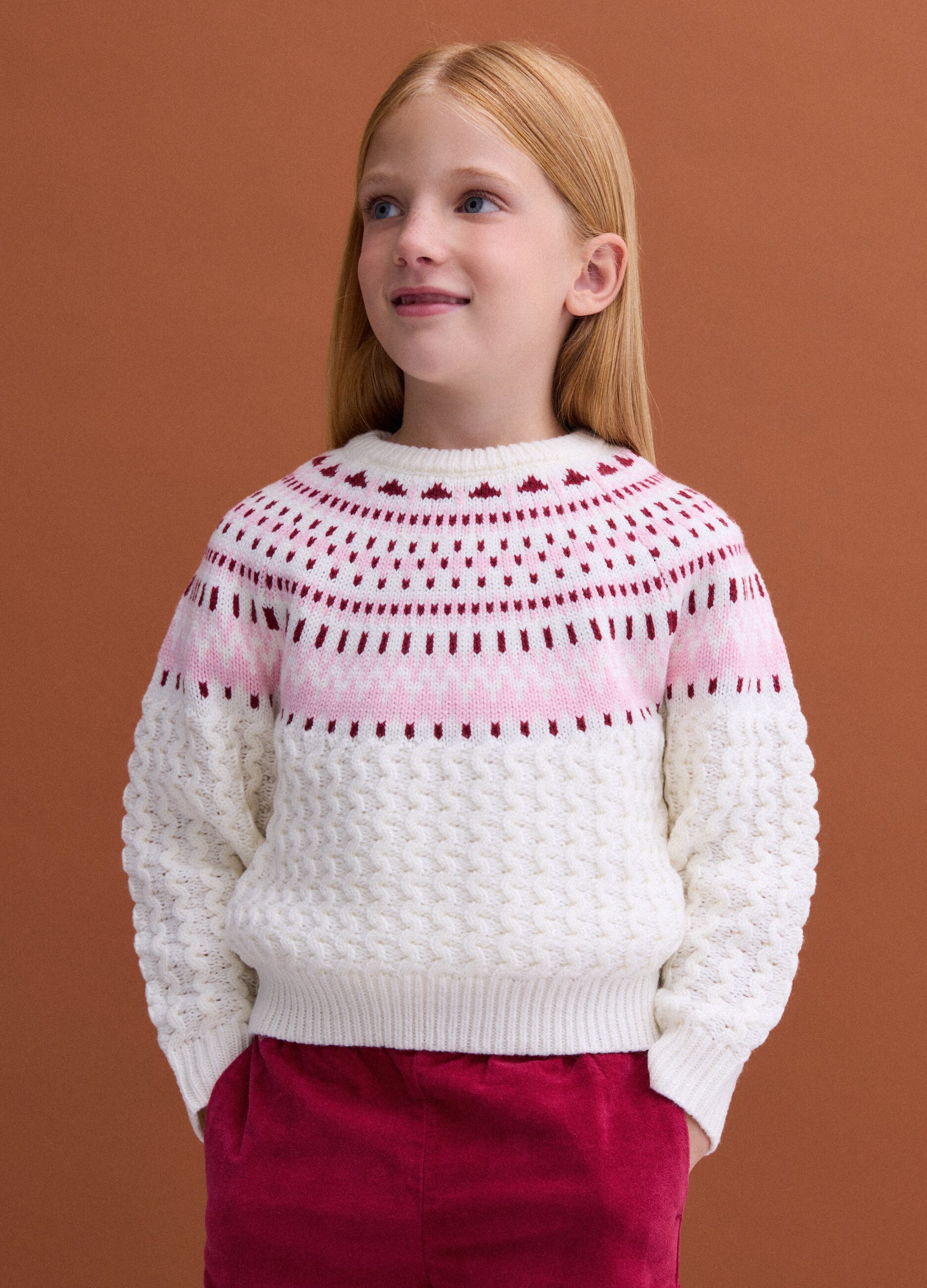 Maglione bianco girocollo in maglia jacquard regular fit