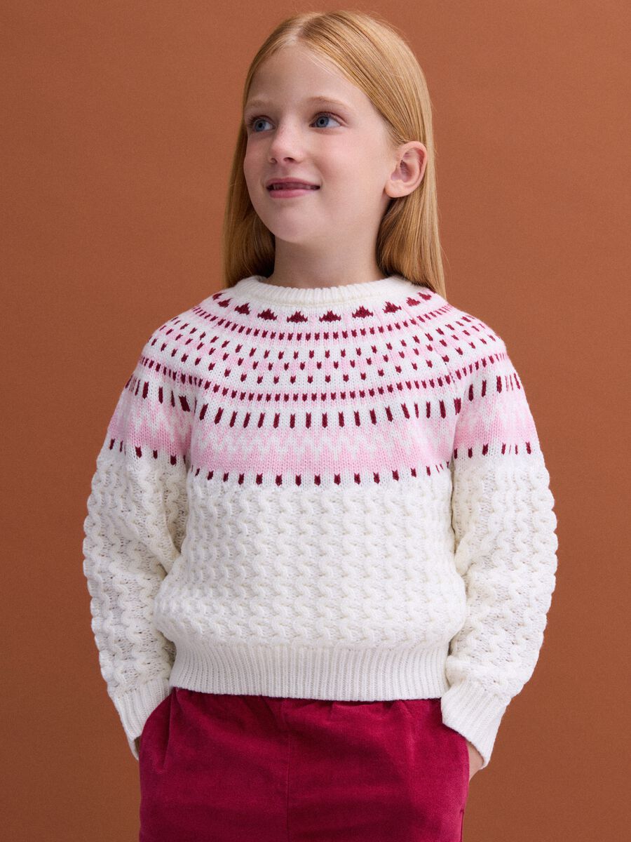 Maglione bianco girocollo in maglia jacquard regular fit_1