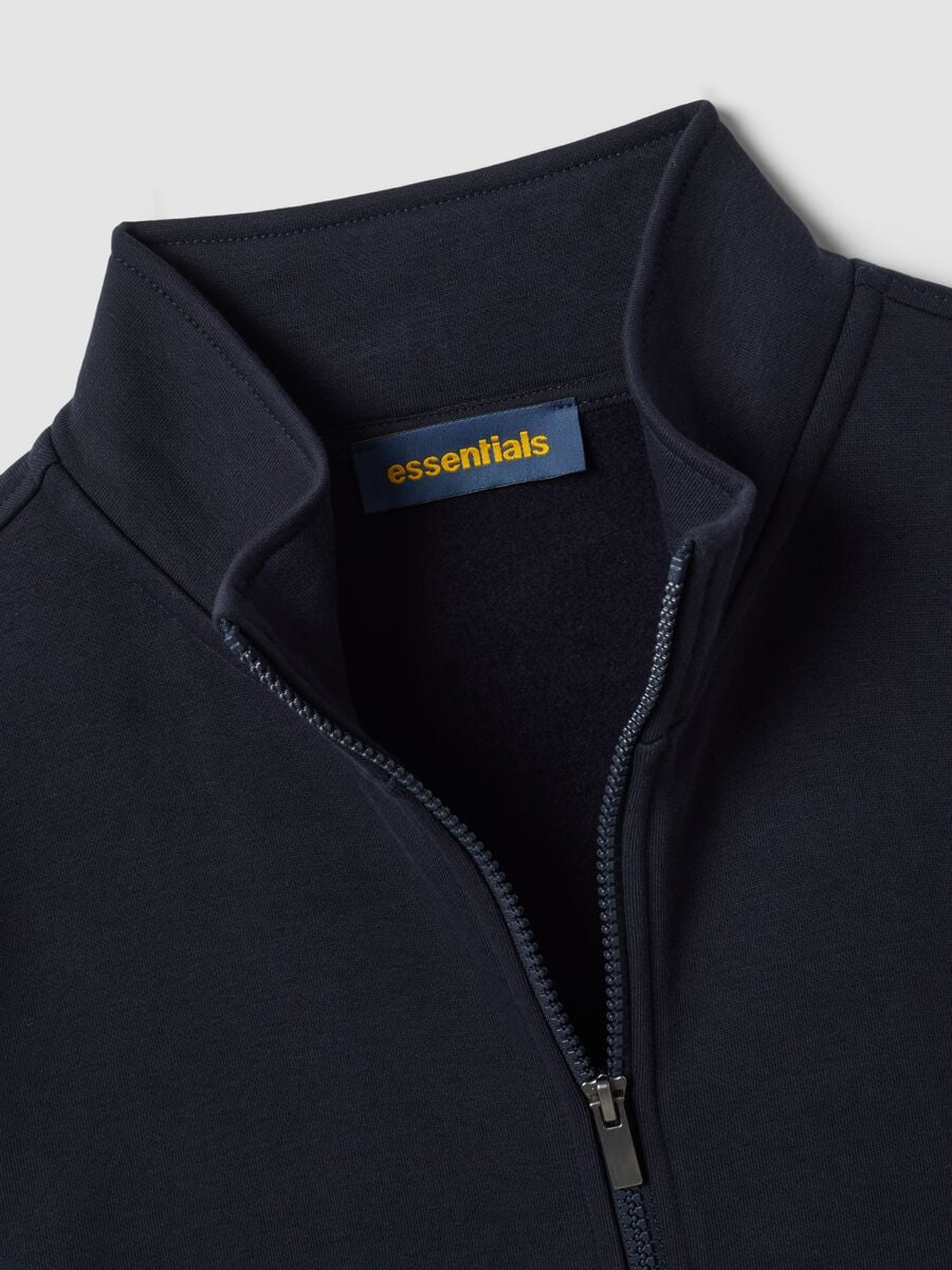 Felpa blu in misto cotone con girocollo e zip regular fit_1