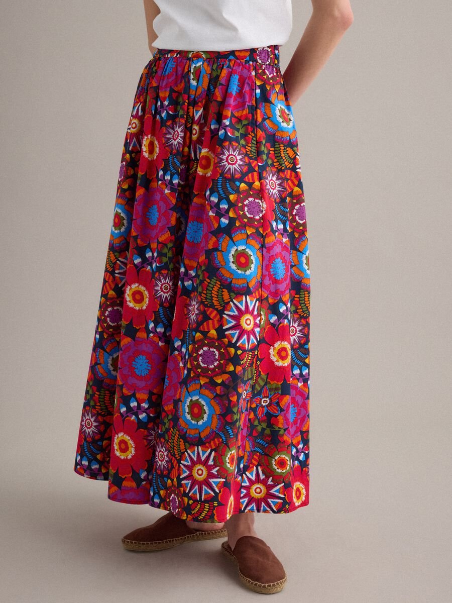 Multicolour midi skirt in pure cotton with elasticated waist_1