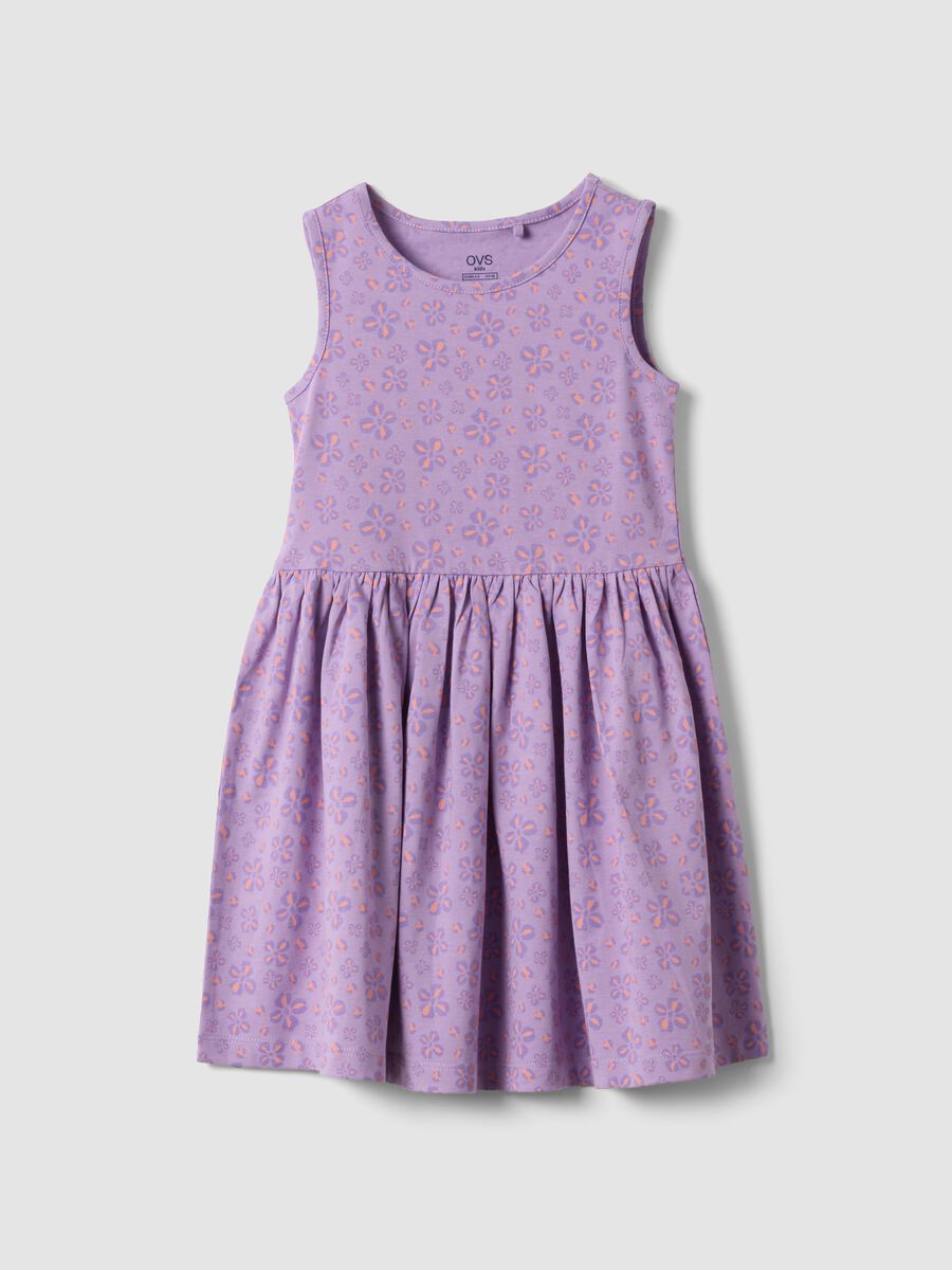 Purple pure cotton dress with floral print_0
