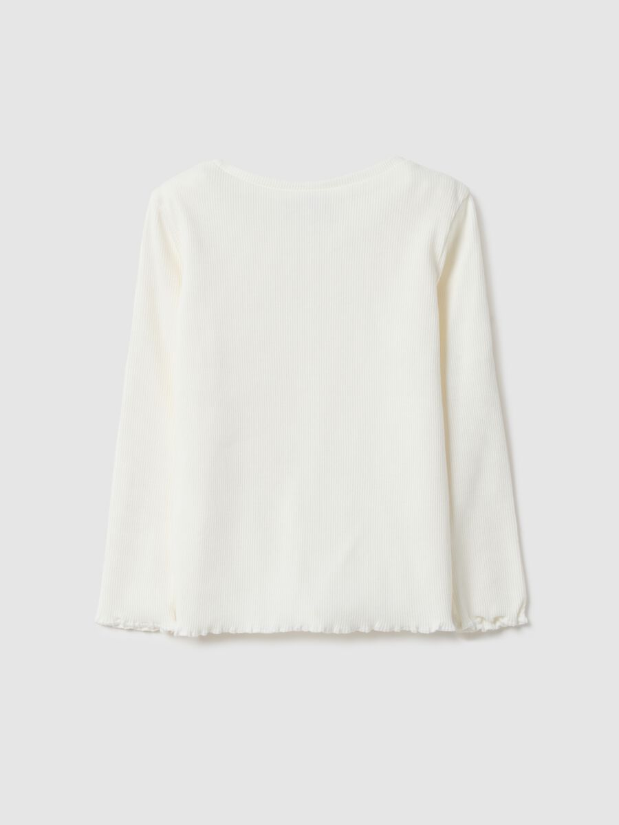 Girl's white long-sleeve t-shirt in regular fit cotton blend_1