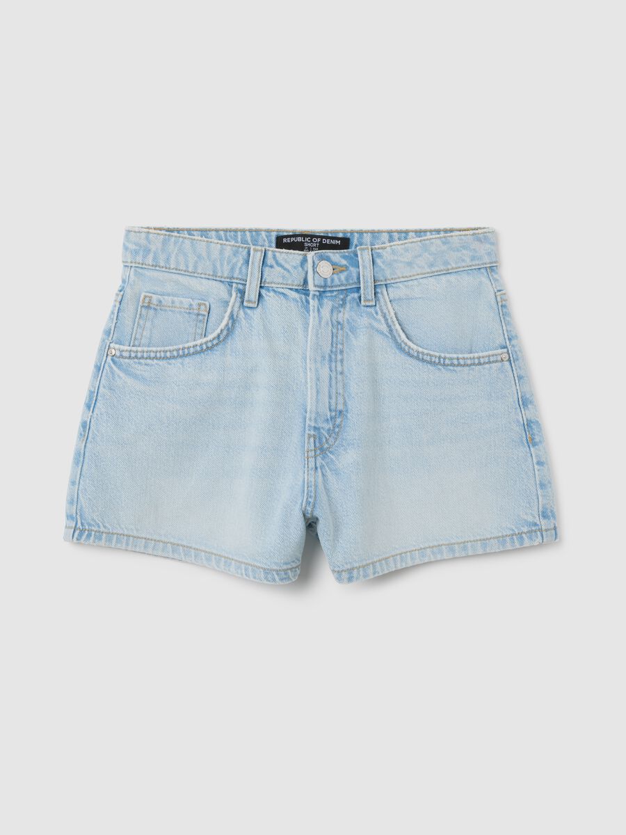 Shorts da donna in puro cotone azzurro regular fit_4