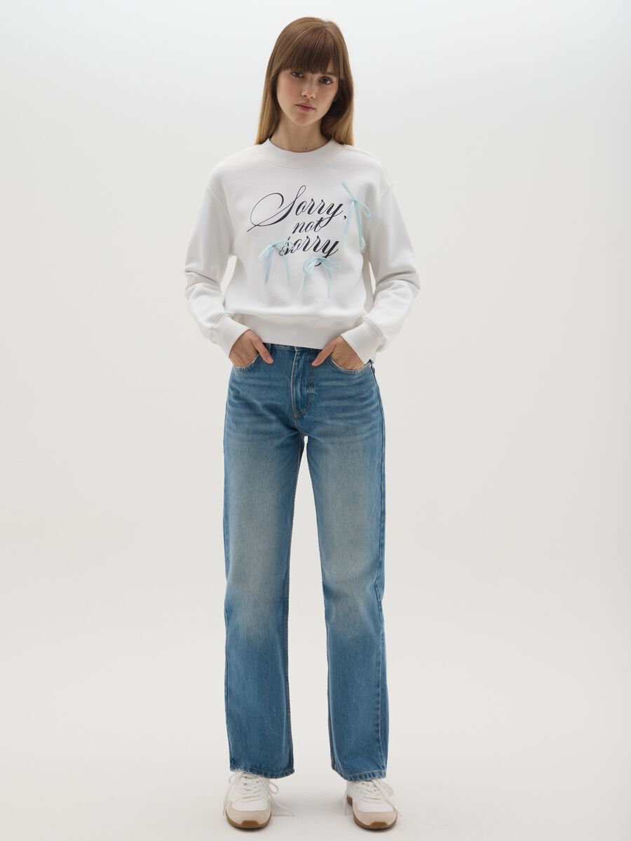 White cotton blend sweatshirt with regular fit crew neck_1