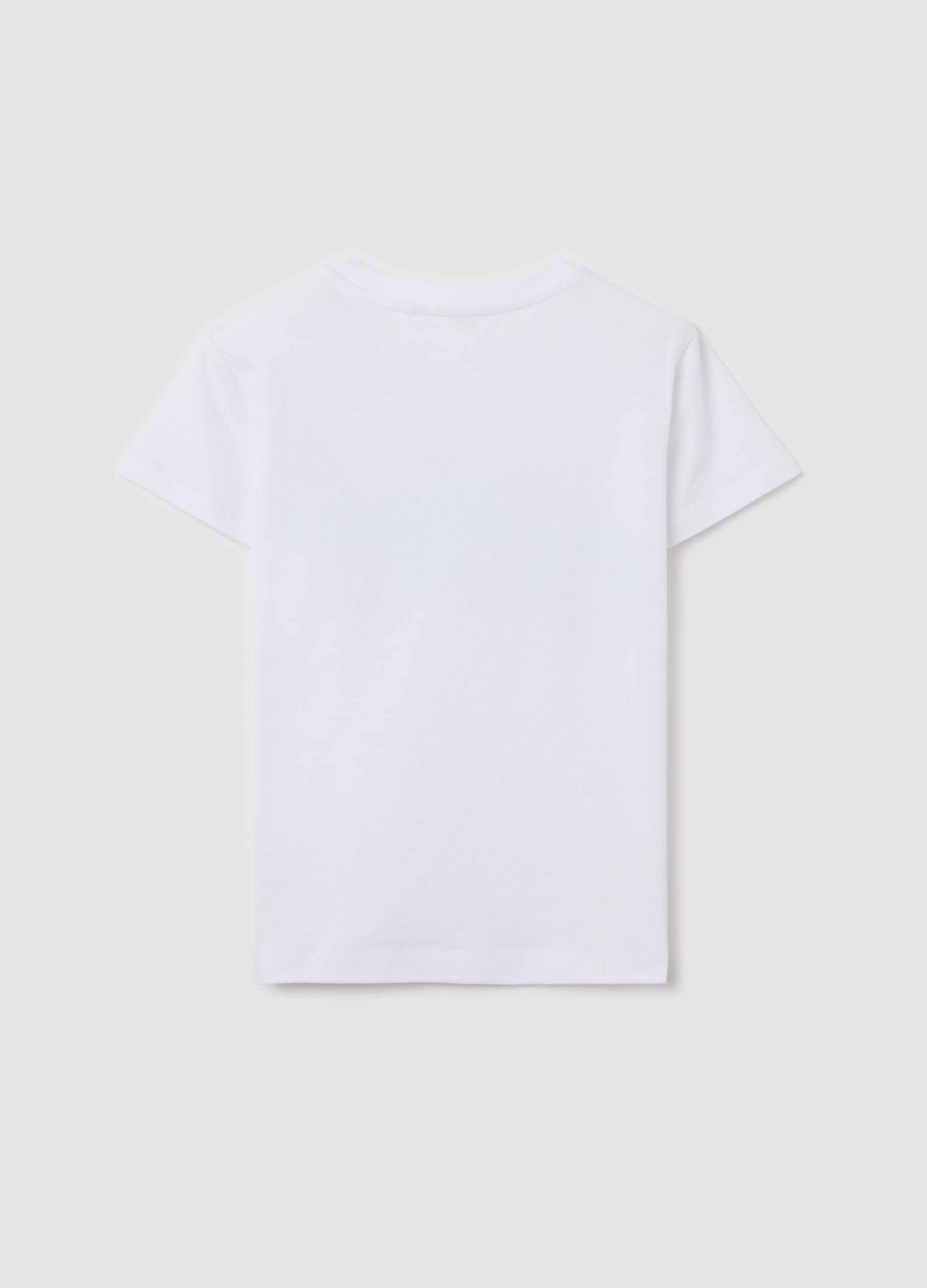 White stretch cotton T-shirt with print