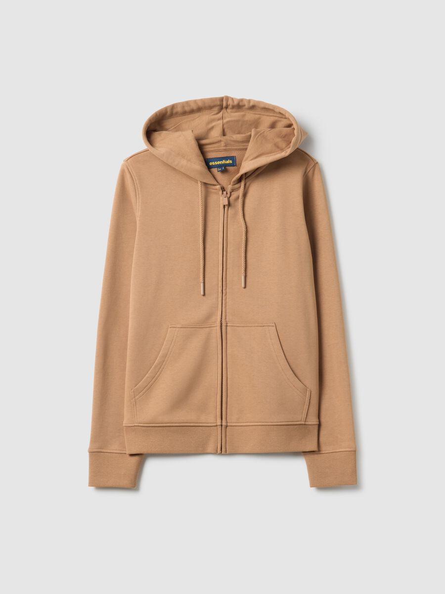 Brown cotton blend hoodie regular fit with zip_4