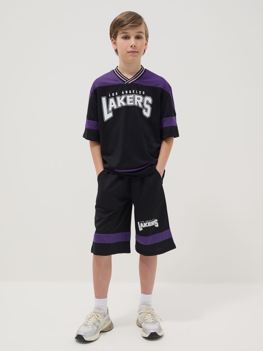 Children's black and purple regular fit shorts with Lakers print_0