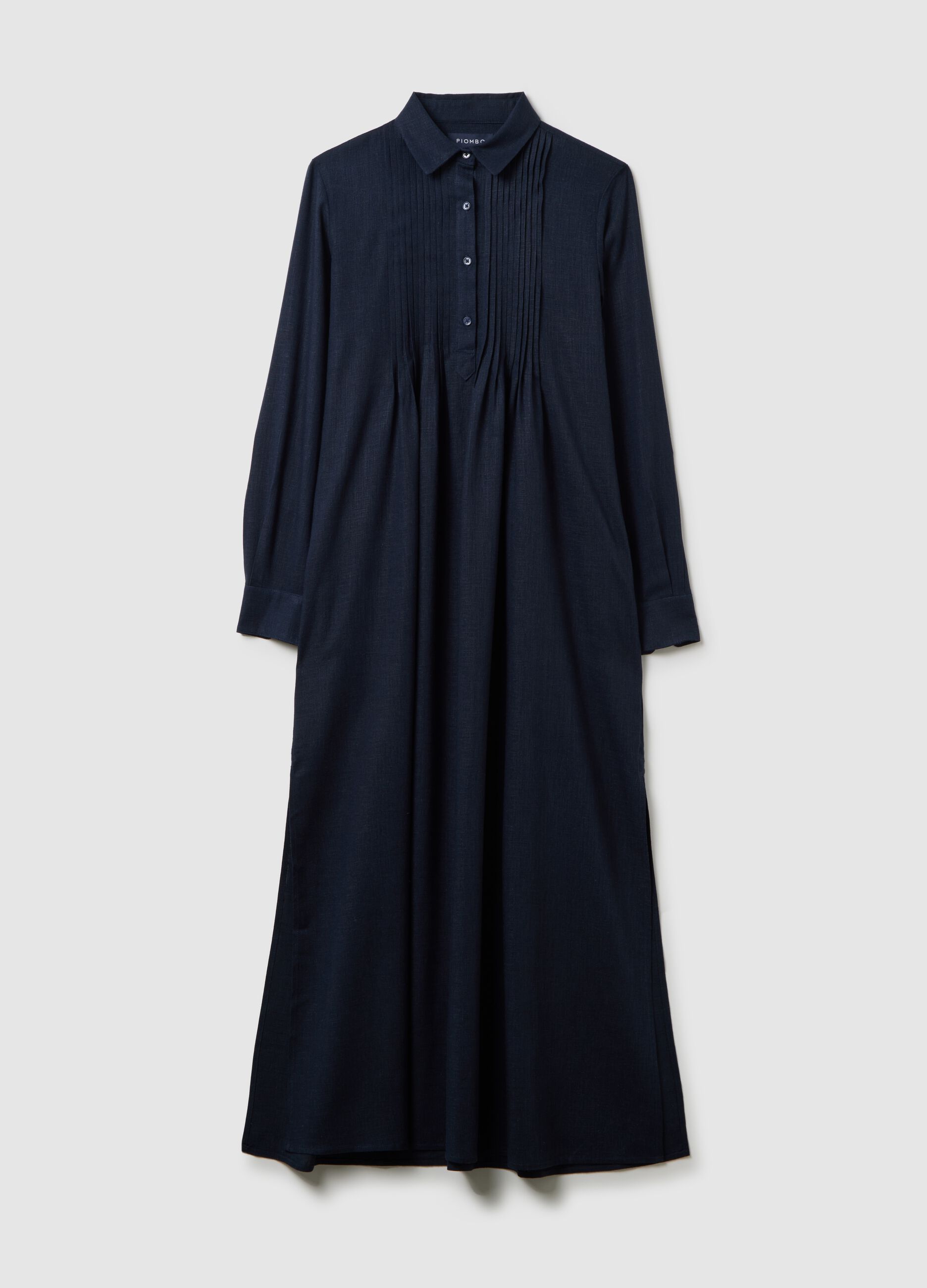Abito lungo da donna in viscosa e lino blu wide fit