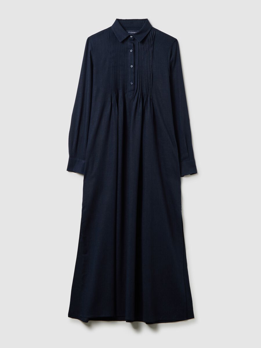 Piombo Blue Long Dress in Viscose and Linen_4