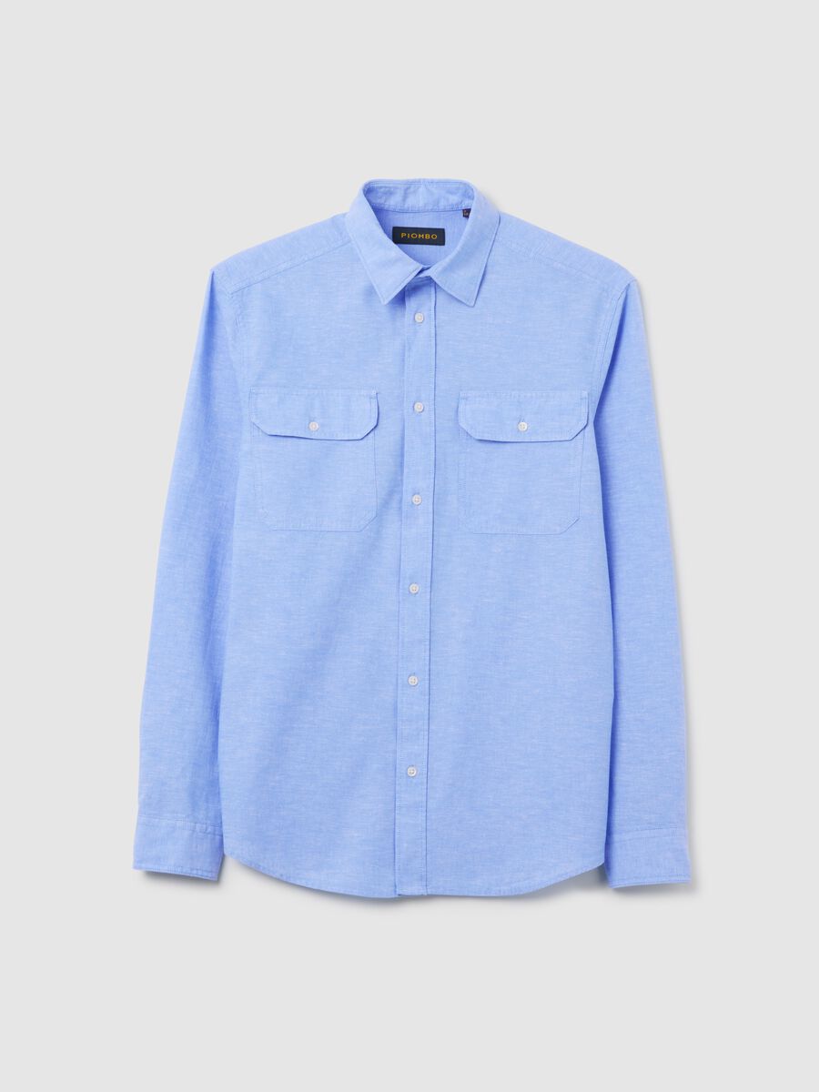 Classic Shirt in Cotton and Linen Blend Piombo_4