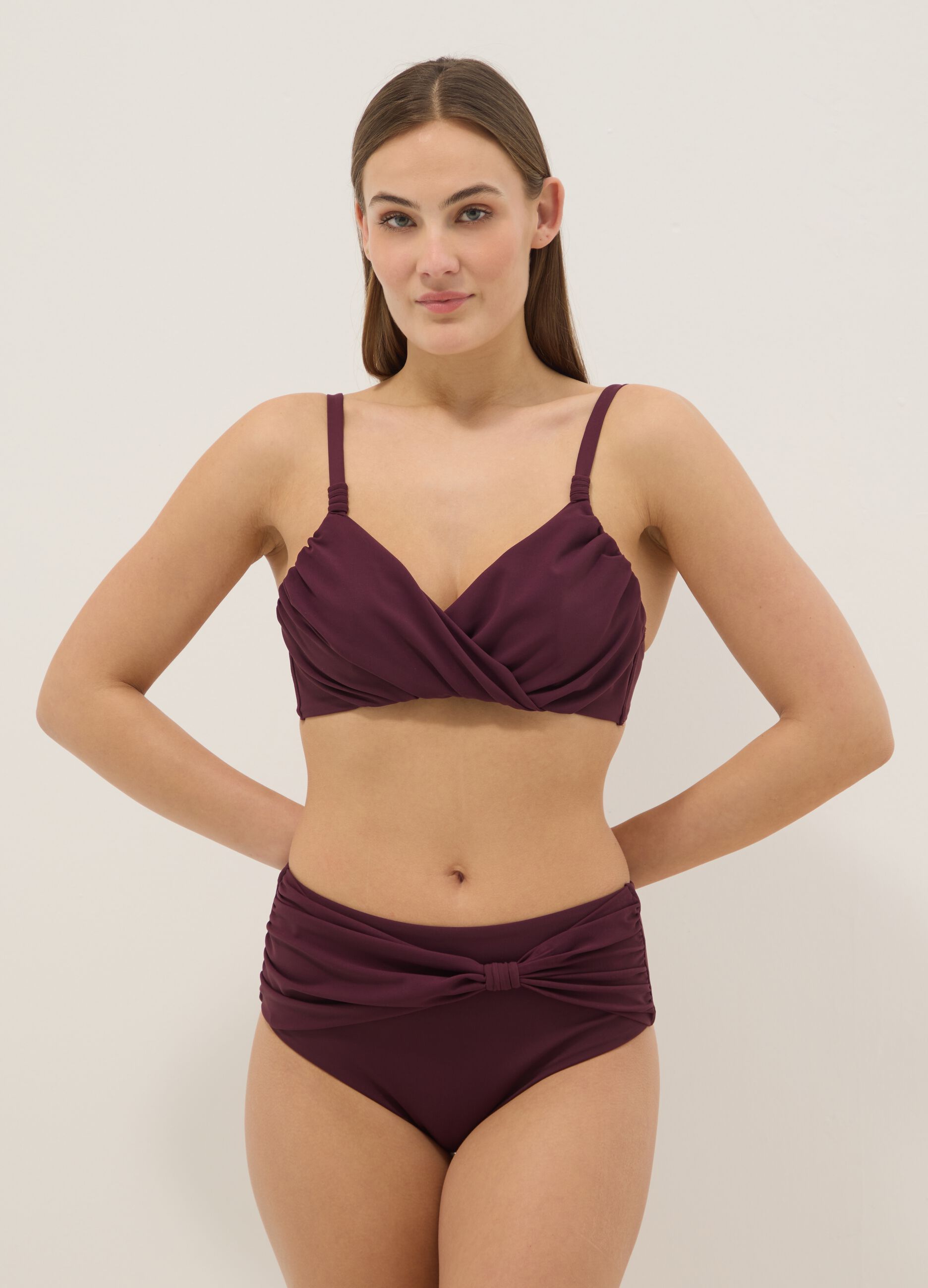 Purple shaping bikini top in stretchy fabric