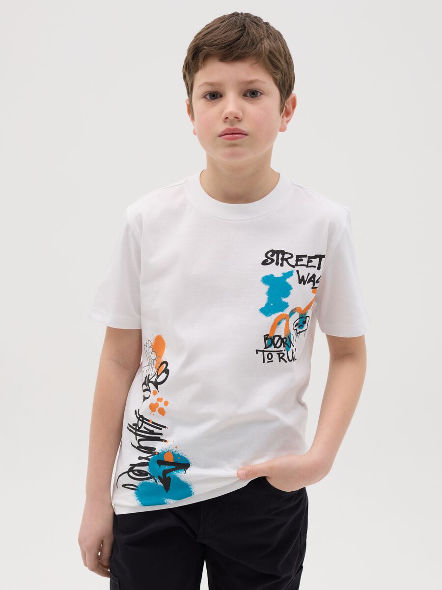 T-shirt in cotone con stampa lettering _0