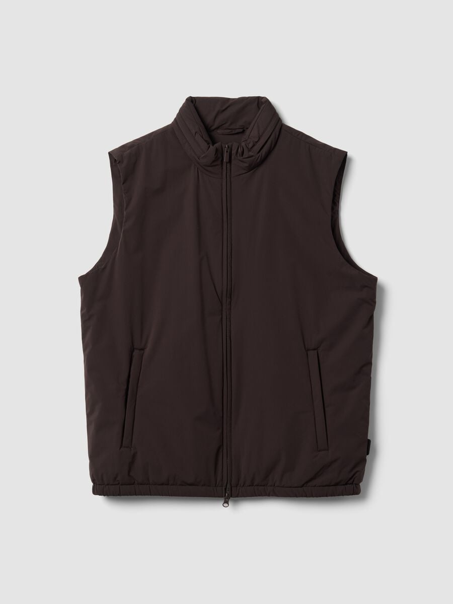 Brown stretch-fabric gilet with zip_0