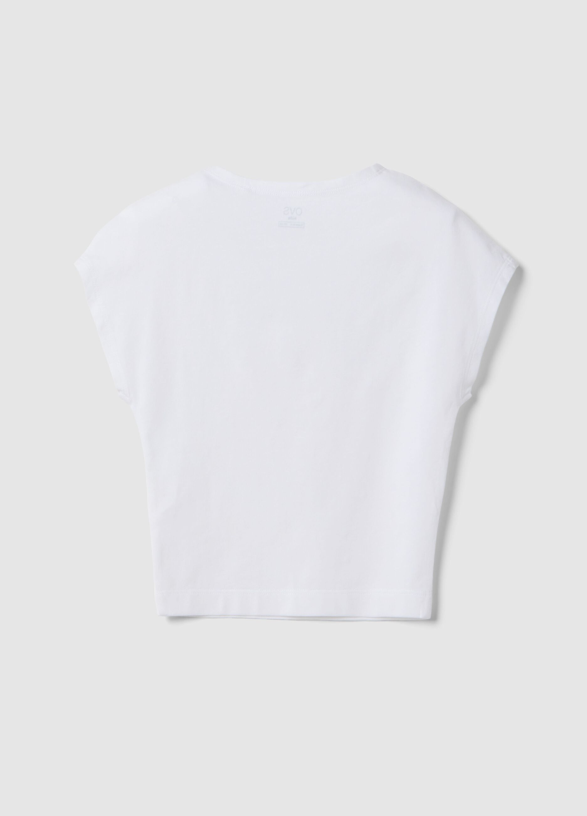 Girls' Slim Fit White Stretch Cotton T-shirt with Rhinestones