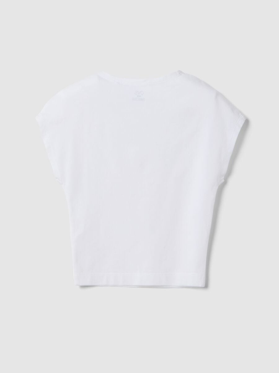 Girls' Slim Fit White Stretch Cotton T-shirt with Rhinestones_4