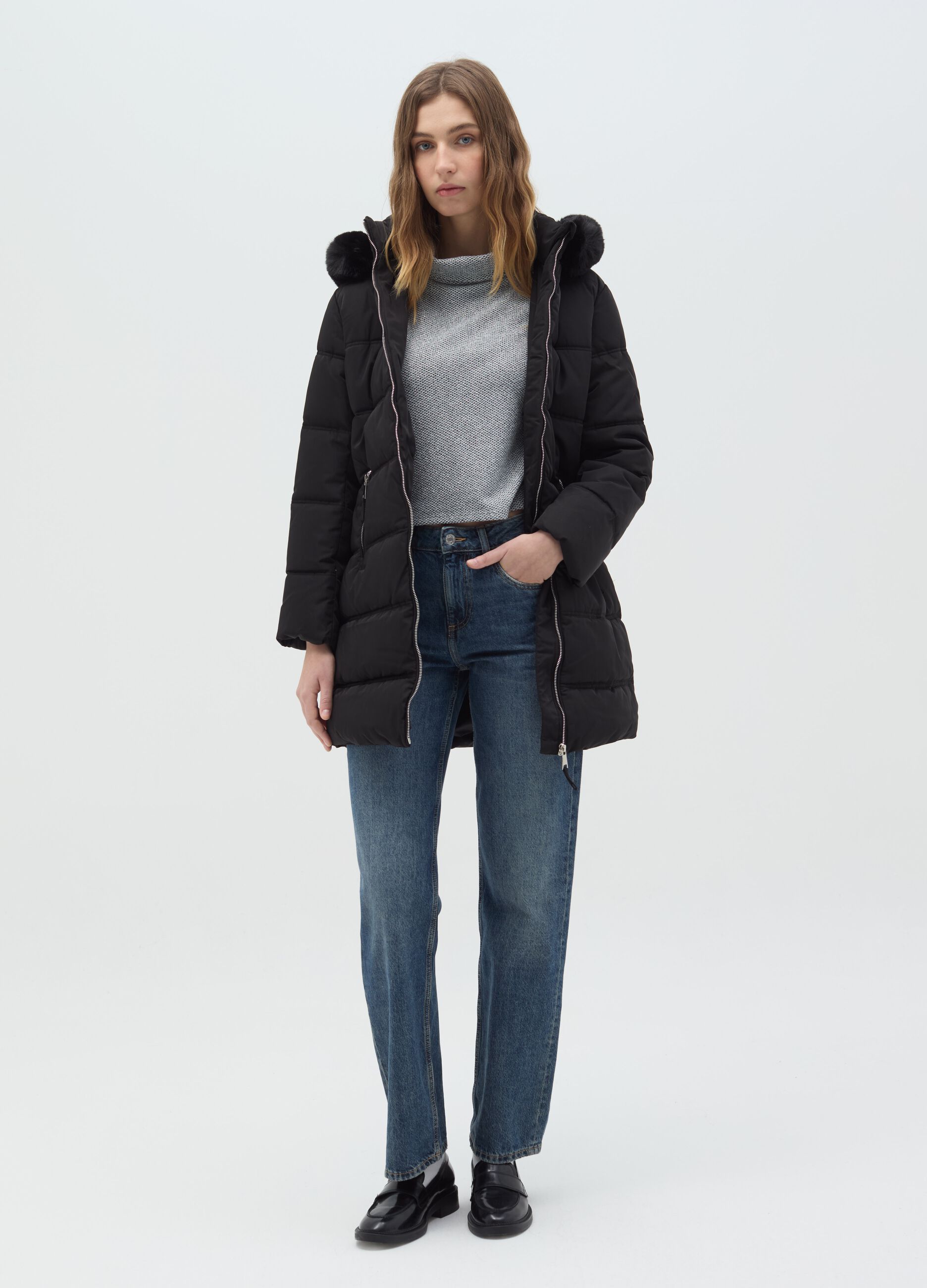 Full-zip padded parka with hood