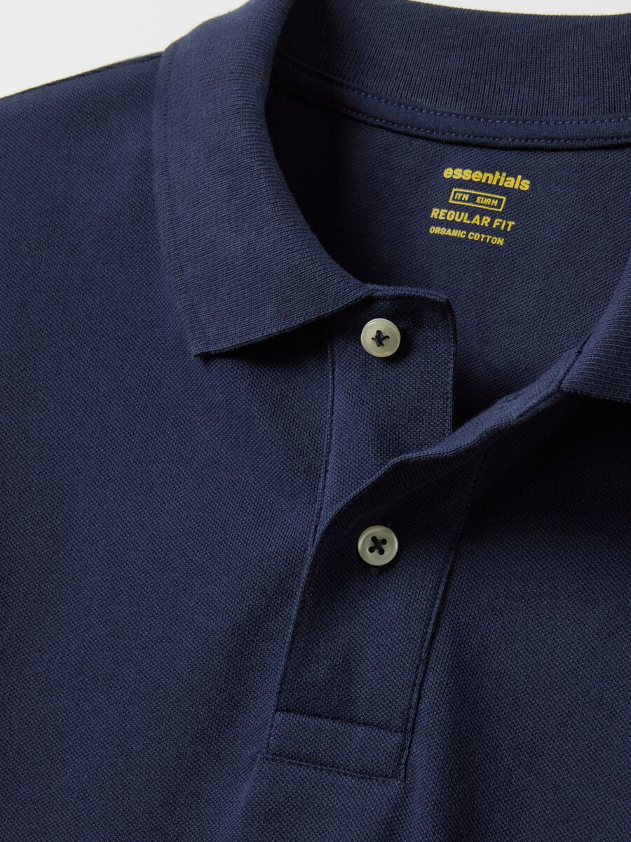Polo blu a maniche lunghe in puro cotone regular fit_5