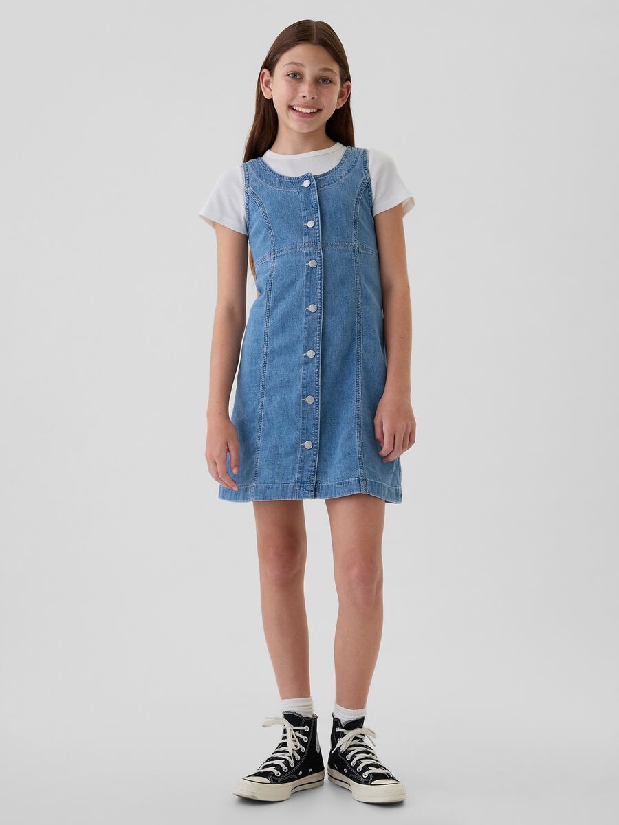 Short sleeveless dress in denim with buttons_0