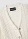 Cardigan in puro cotone bianco regular fit deep V con motivo traforato_5